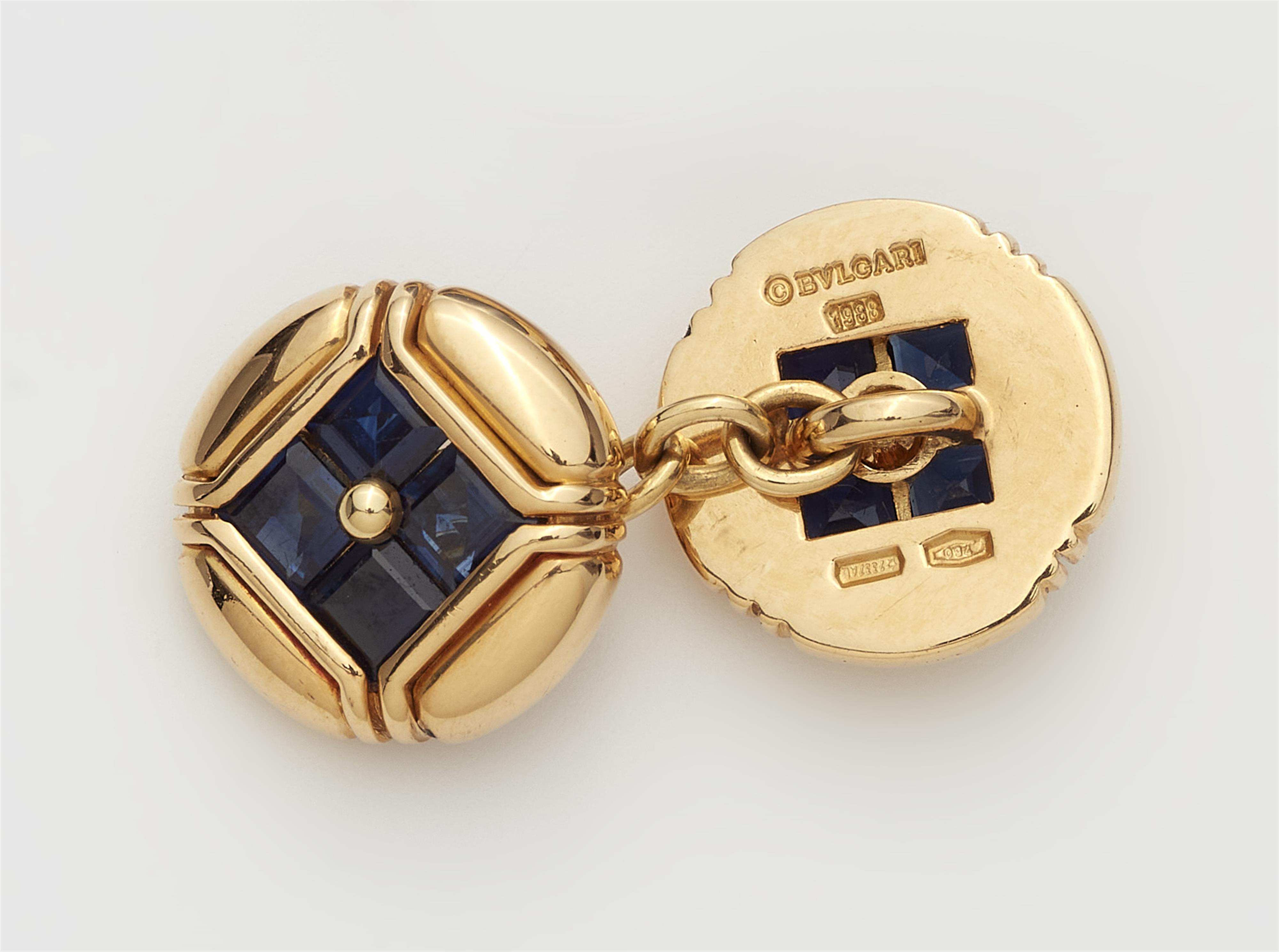 A pair of Italian 18k gold and square-cut sapphire cufflinks. - image-2