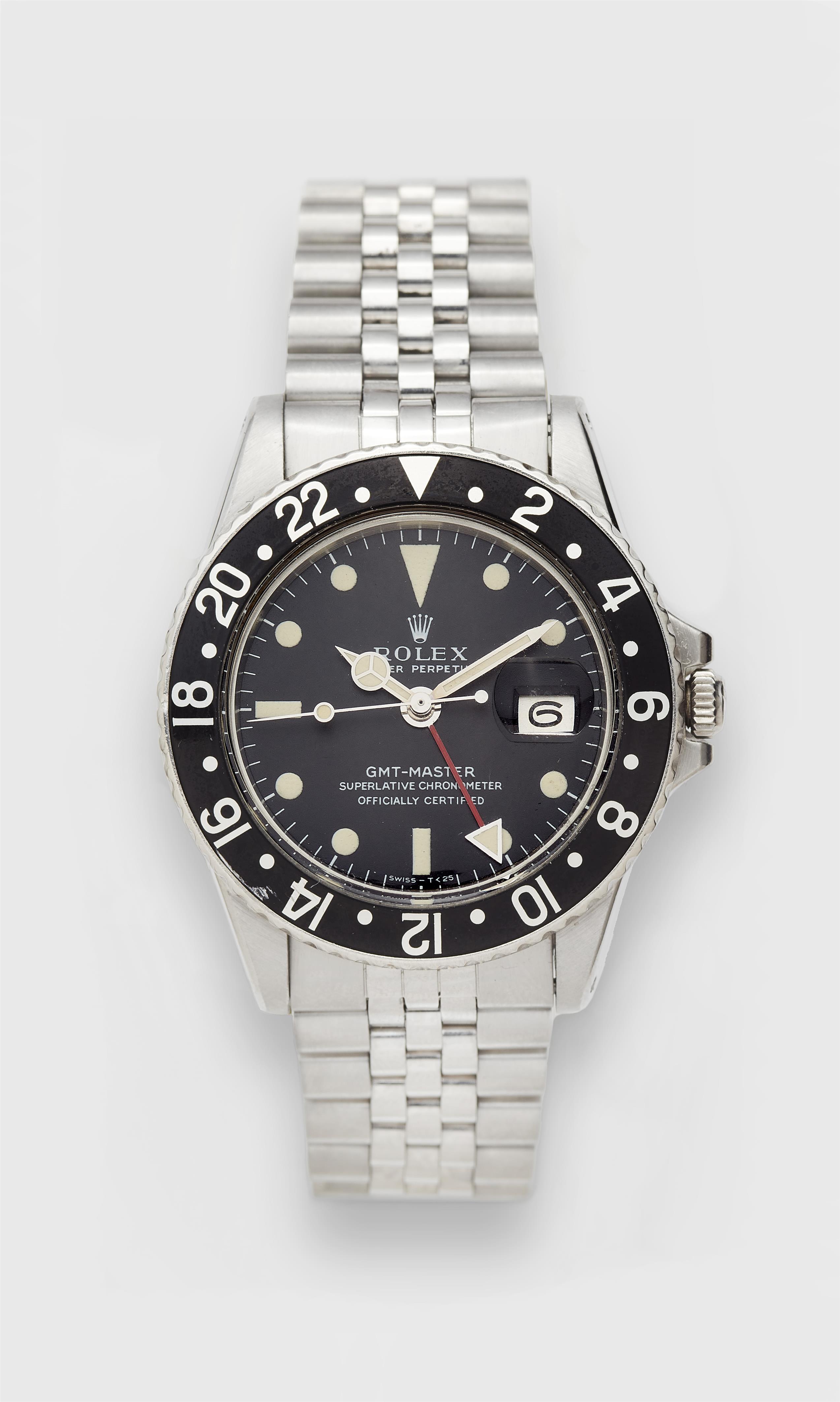 A stainless steel Rolex GMT Master Pepsi "Long E" wristwatch Ref. 1675. Non original Rolex box, exchangeable black bezel, replacement glass with sealing ring, hangtag, two strap pins, punched chronometer certificate and instructions enclosed. - image-2