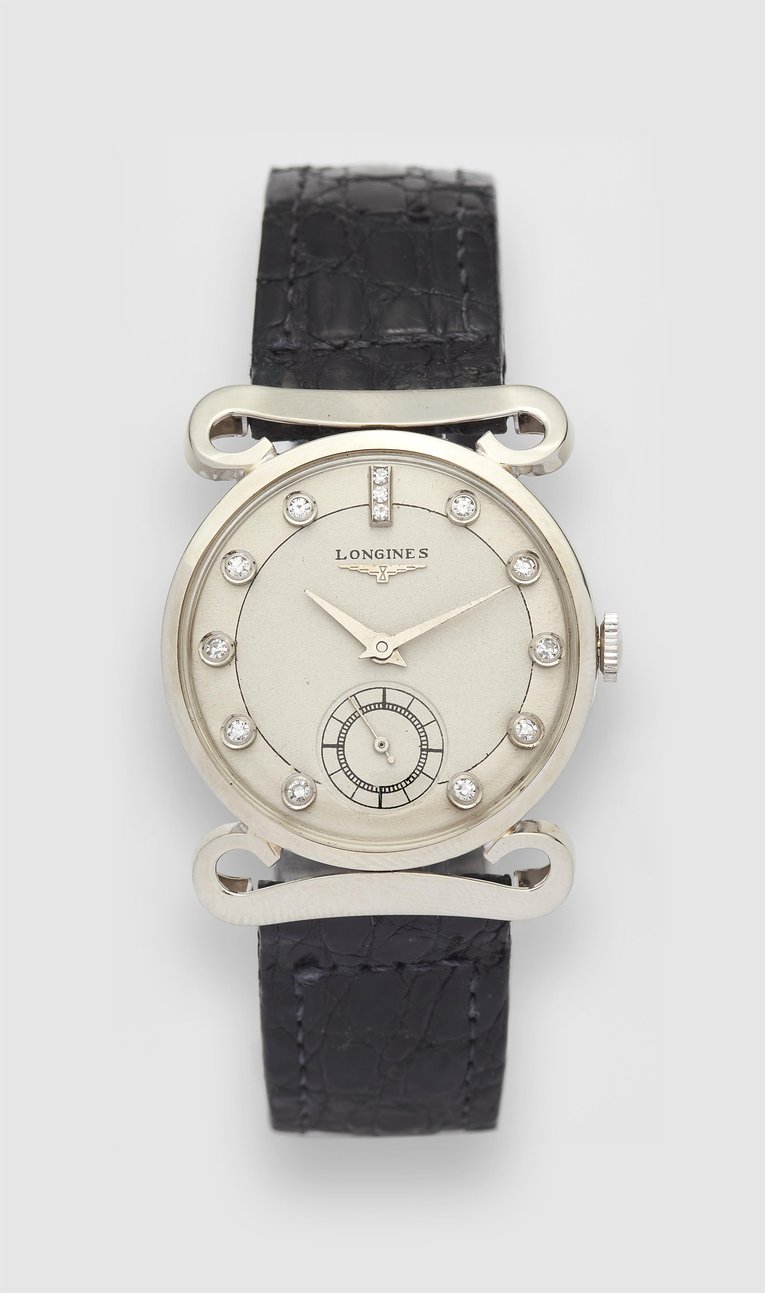 A 14k white gold manually wound Longines gentleman's wristwatch with diamond indices. - image-1