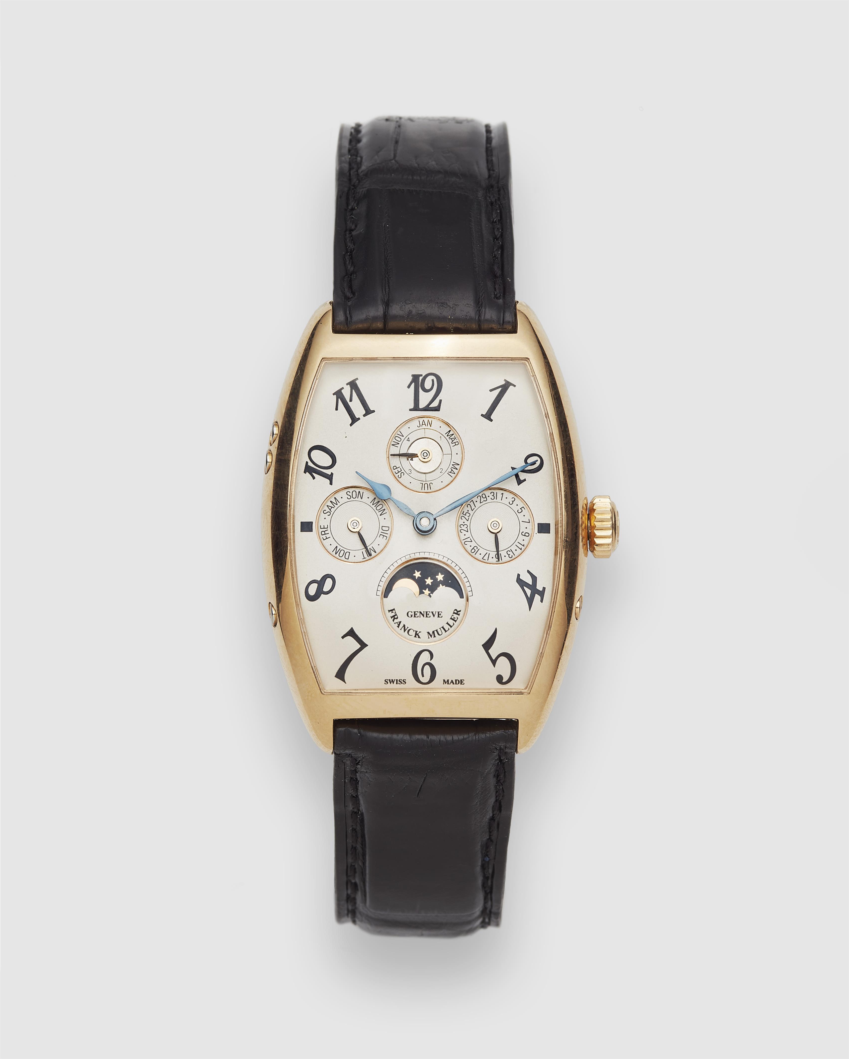 A 18k yellow gold automatic Franck Muller ref. 2850 "Master of Compilations" gentleman´s wristwatch. Set with box, outer box, instructions, delivery note, revision invoice and enclosed watch winder. - image-1