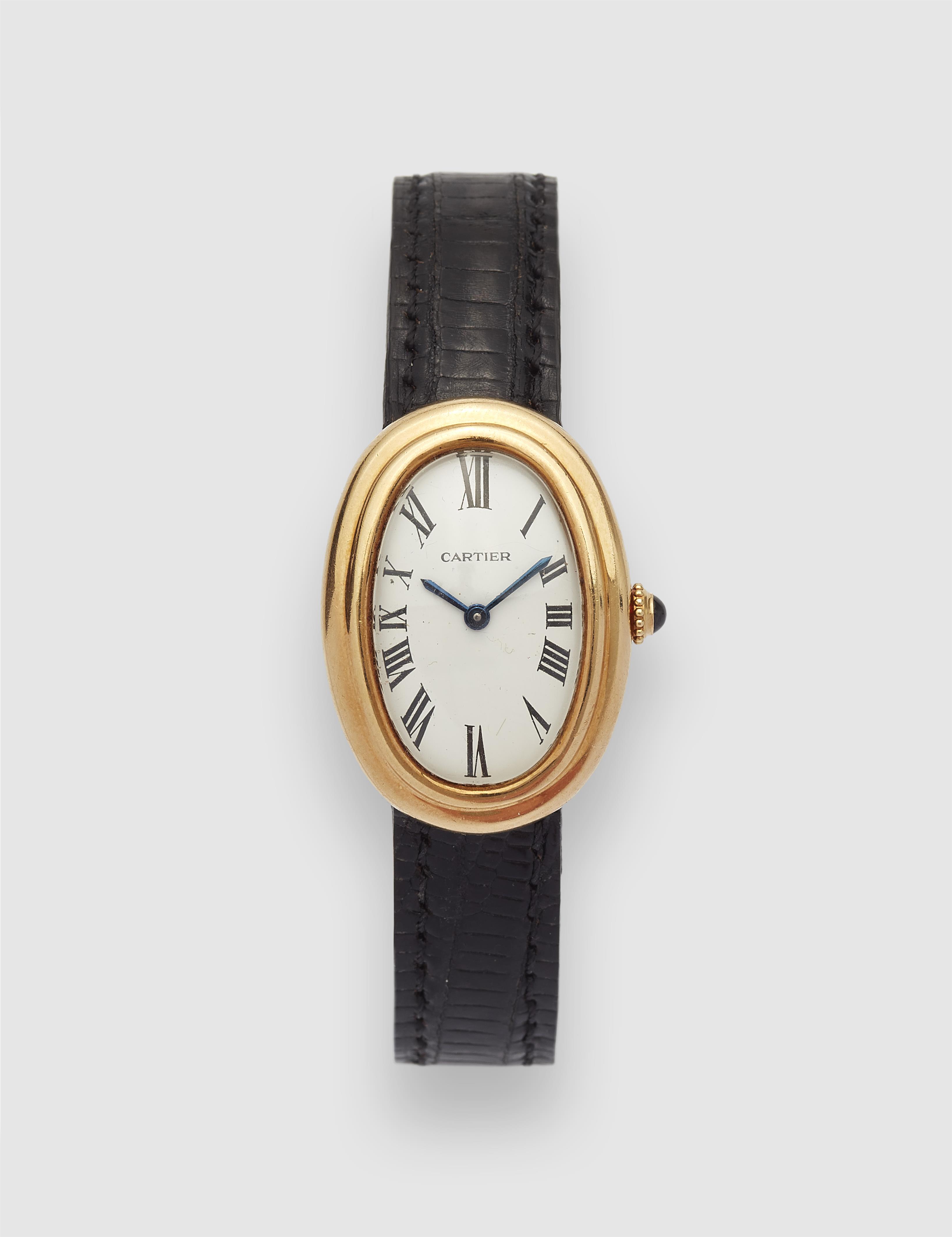 An 18k gold manually wound Cartier Baignoire ladies wristwatch. - image-1