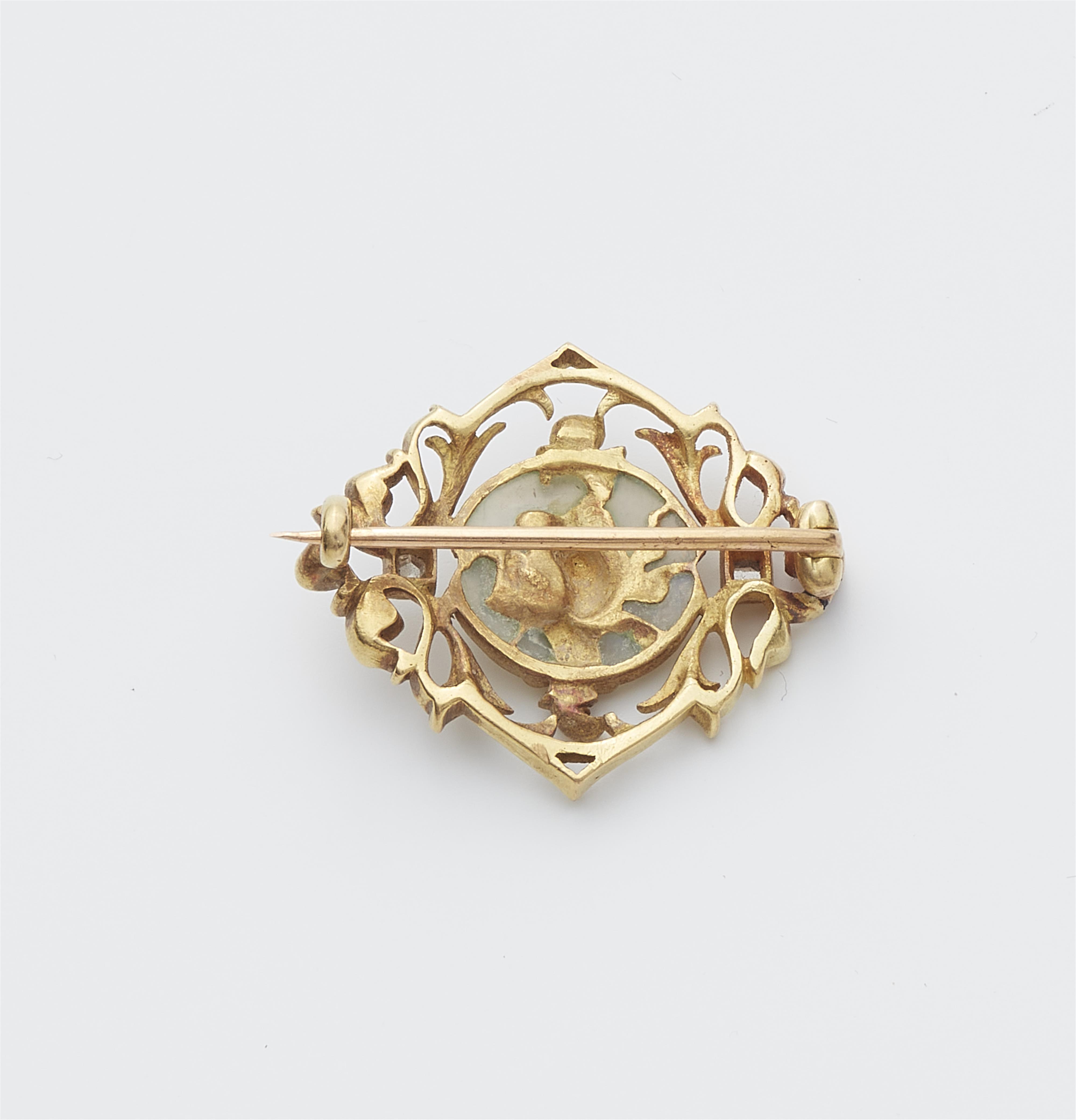 An 18k gold enamel and diamond Art Nouveau brooch. - image-2