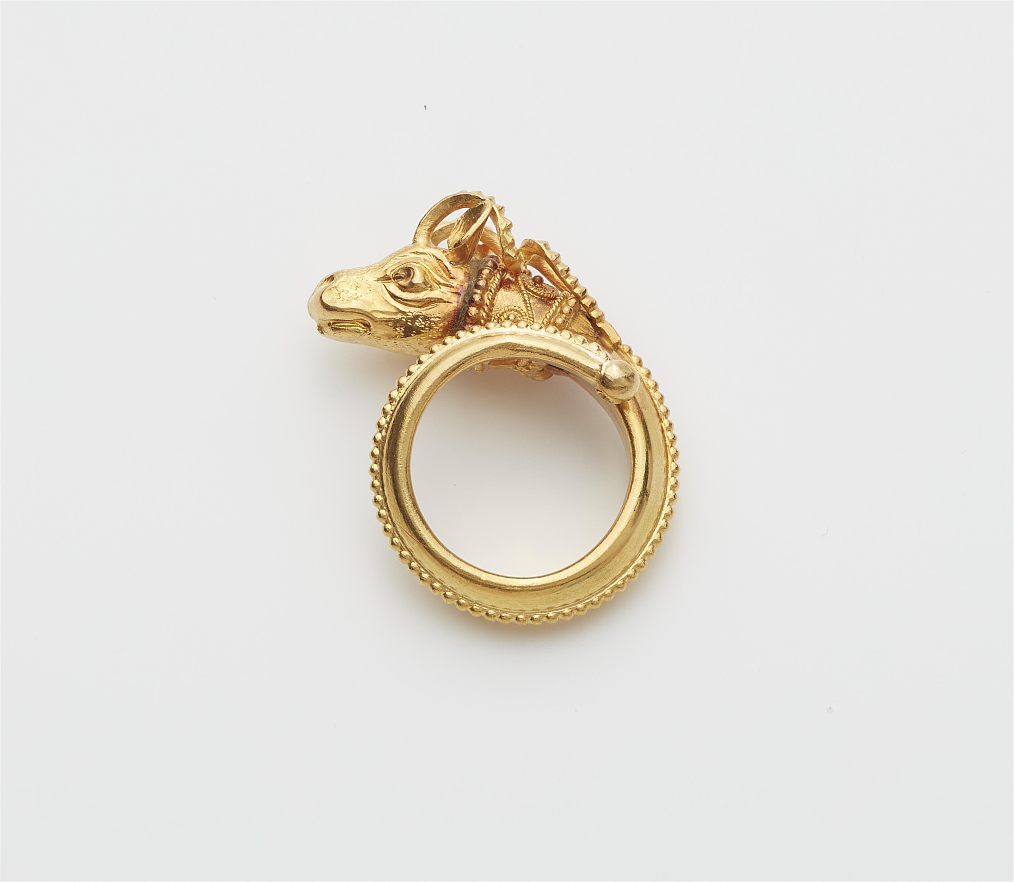 A Greek 18k gold ancient style ram's head ring. - image-2