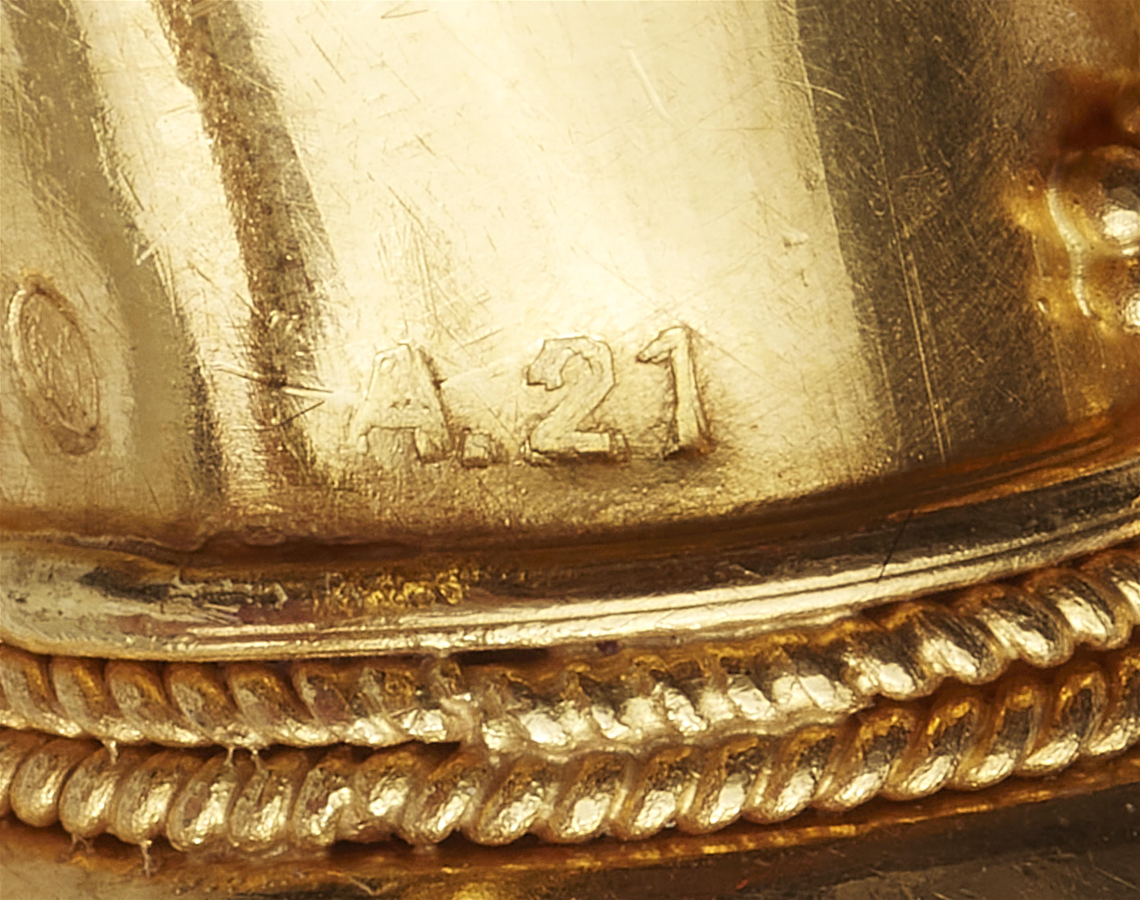 A Greek 18/21k gold rams head bangle. - image-5