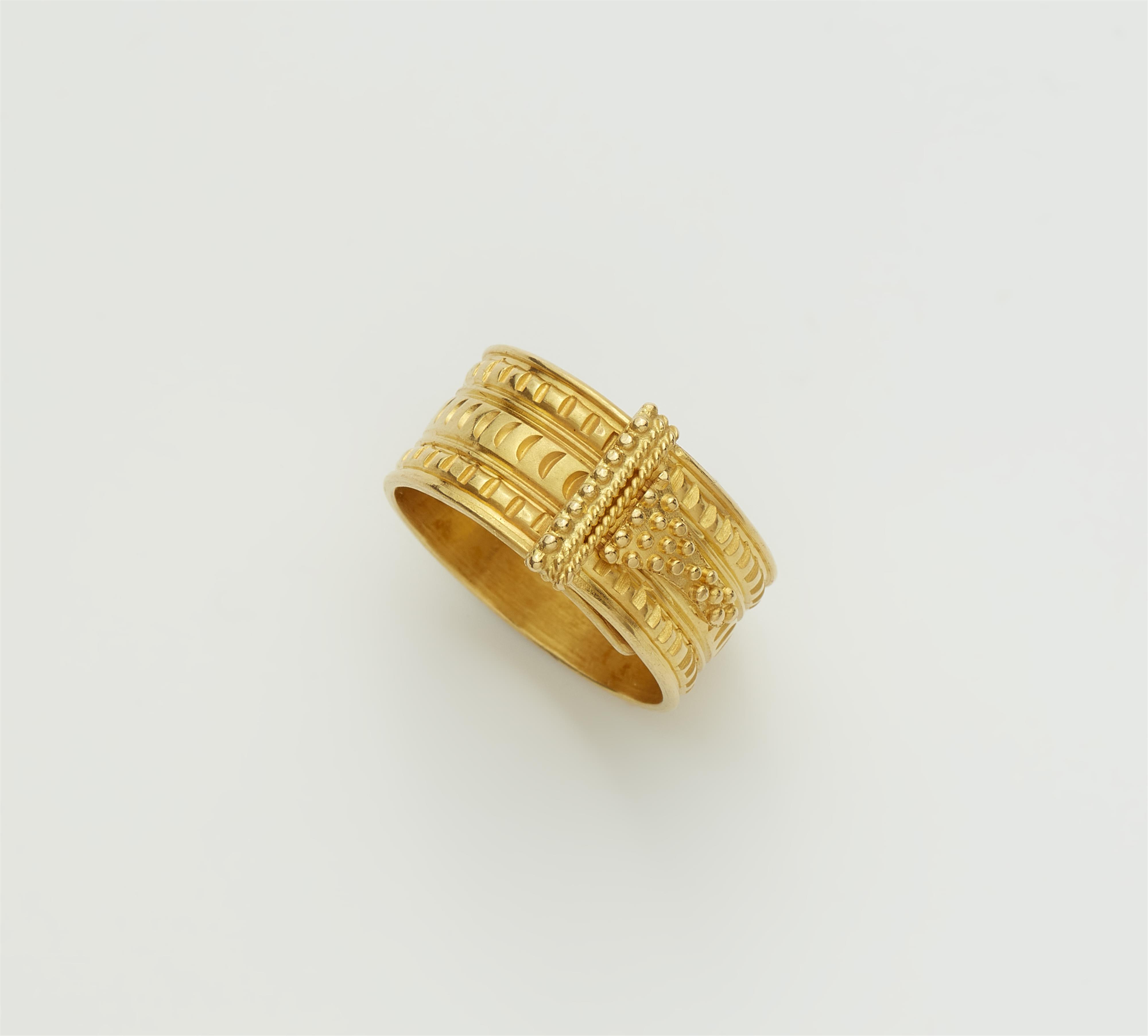 A Greek 18k gold granulation adjustable band ring. - image-1