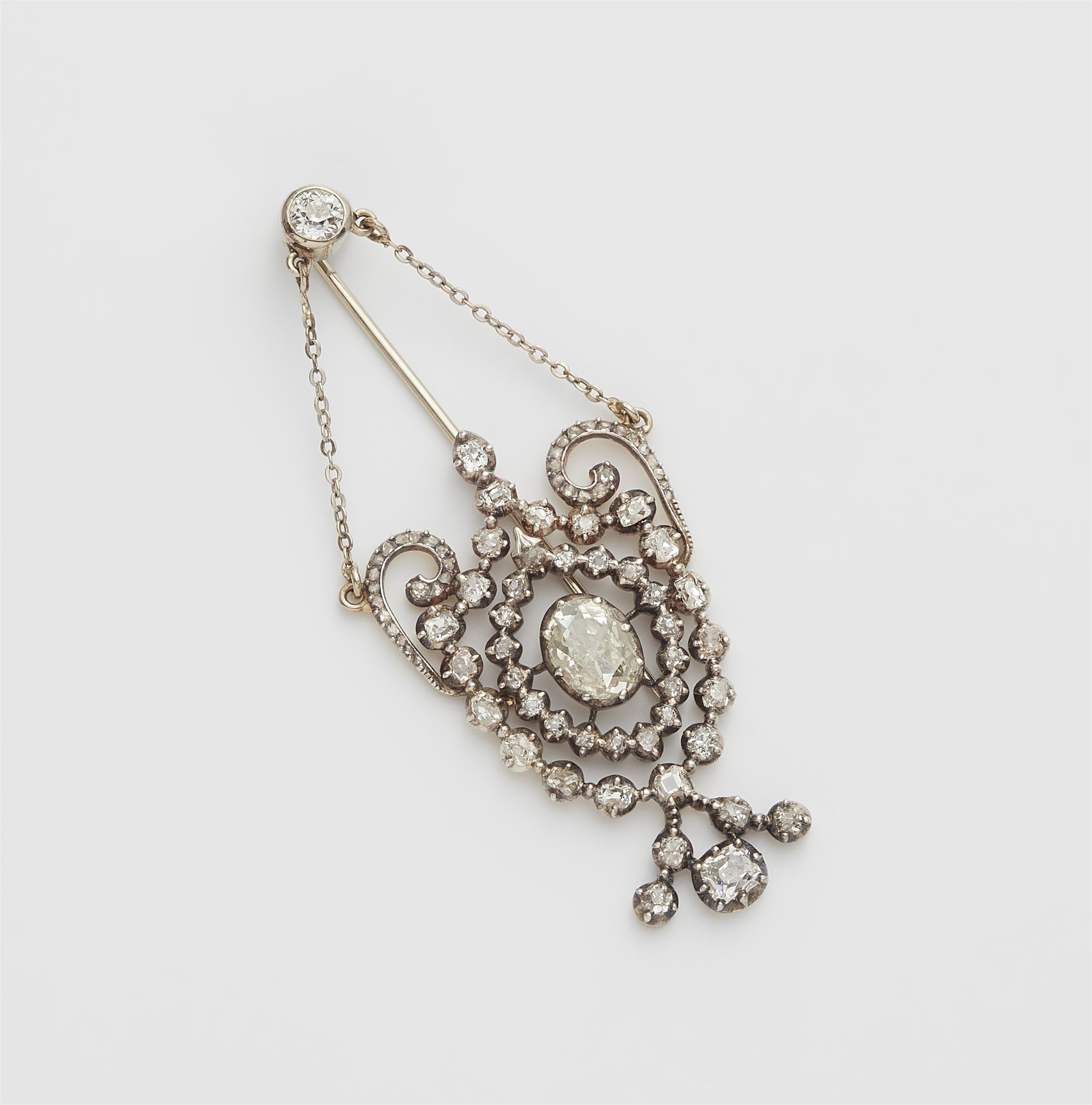 A Neoclassical silver, 14k gold and diamond pendant. - image-1