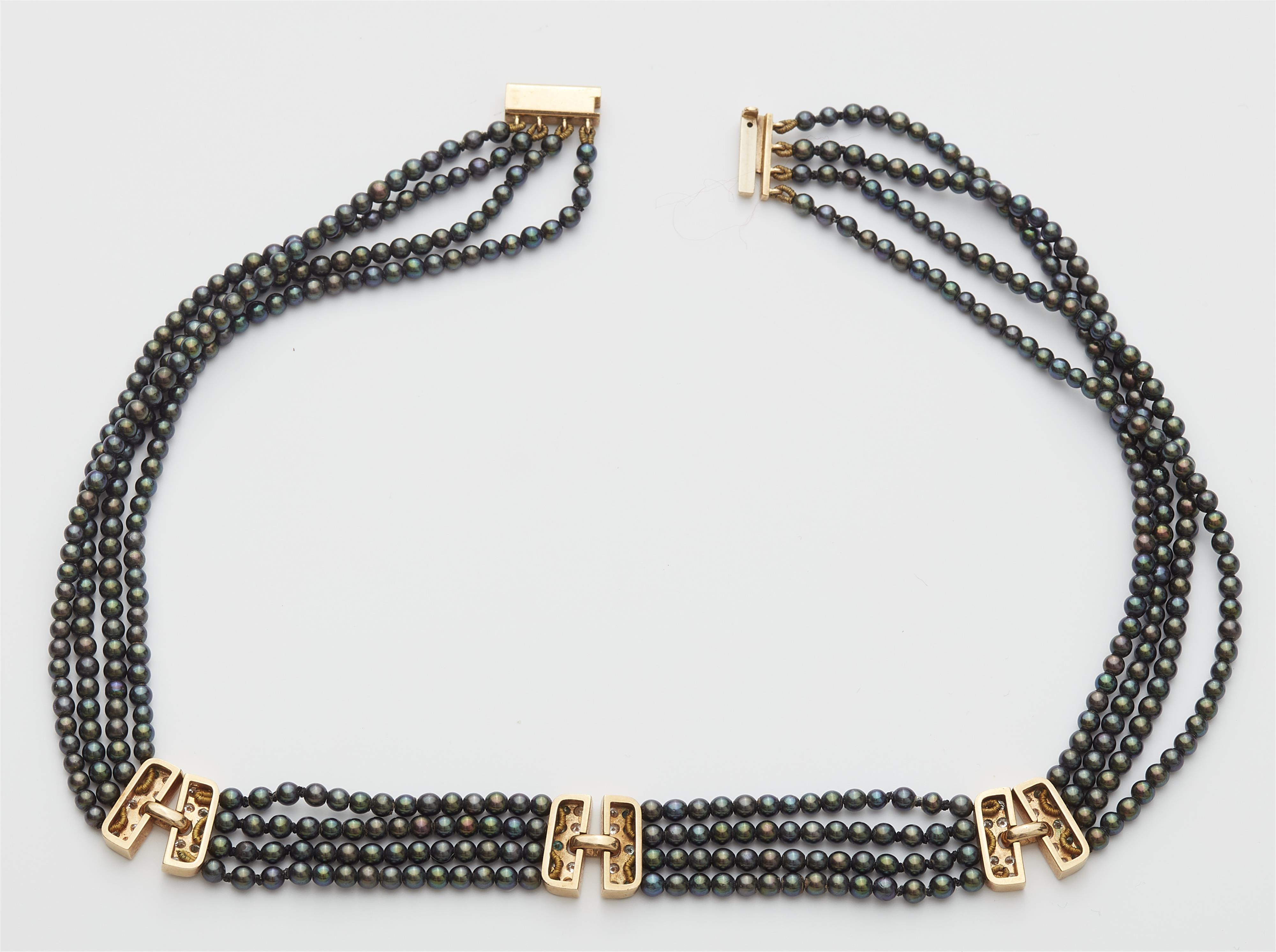A German 18k gold anthracite cultured pearl and diamond choker. - image-2
