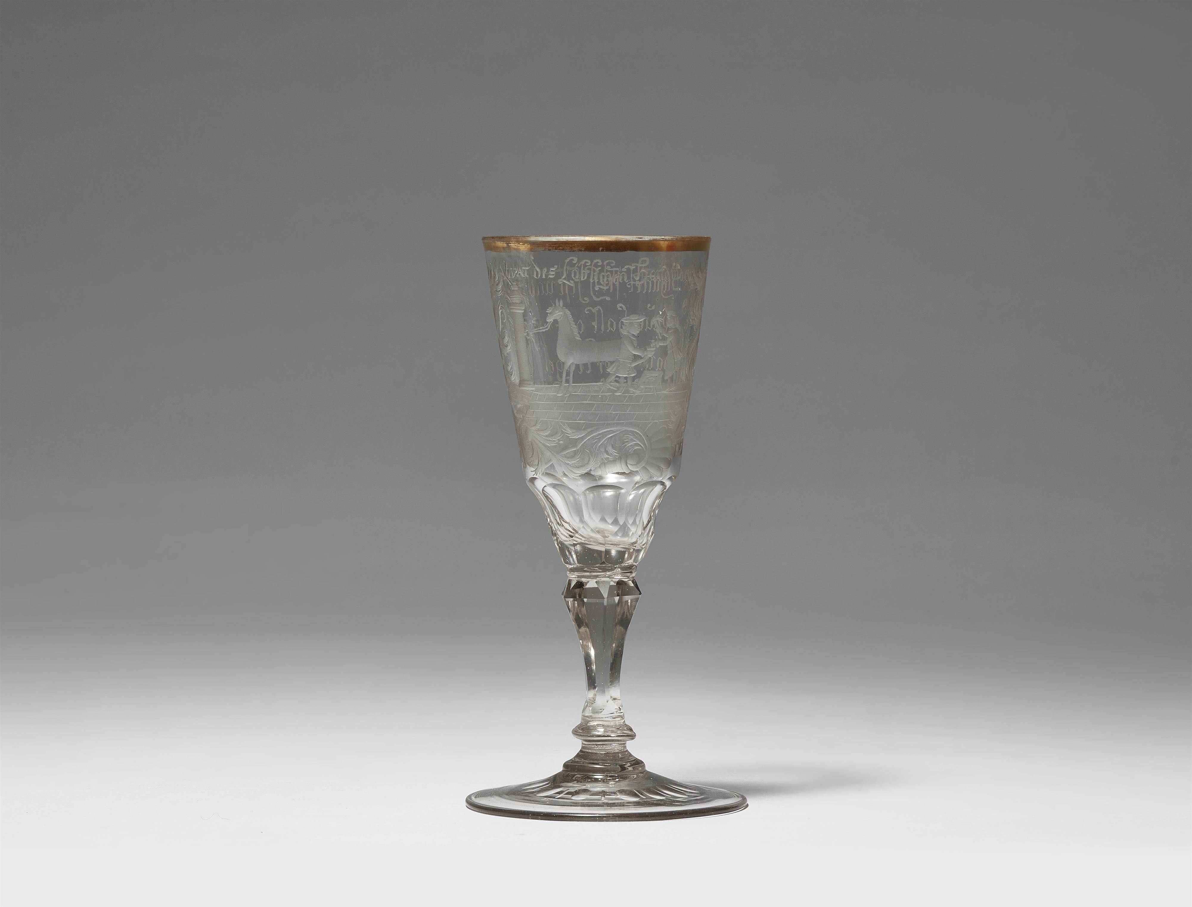 A Silesian cut glass goblet with a depiction of a farrier - image-1