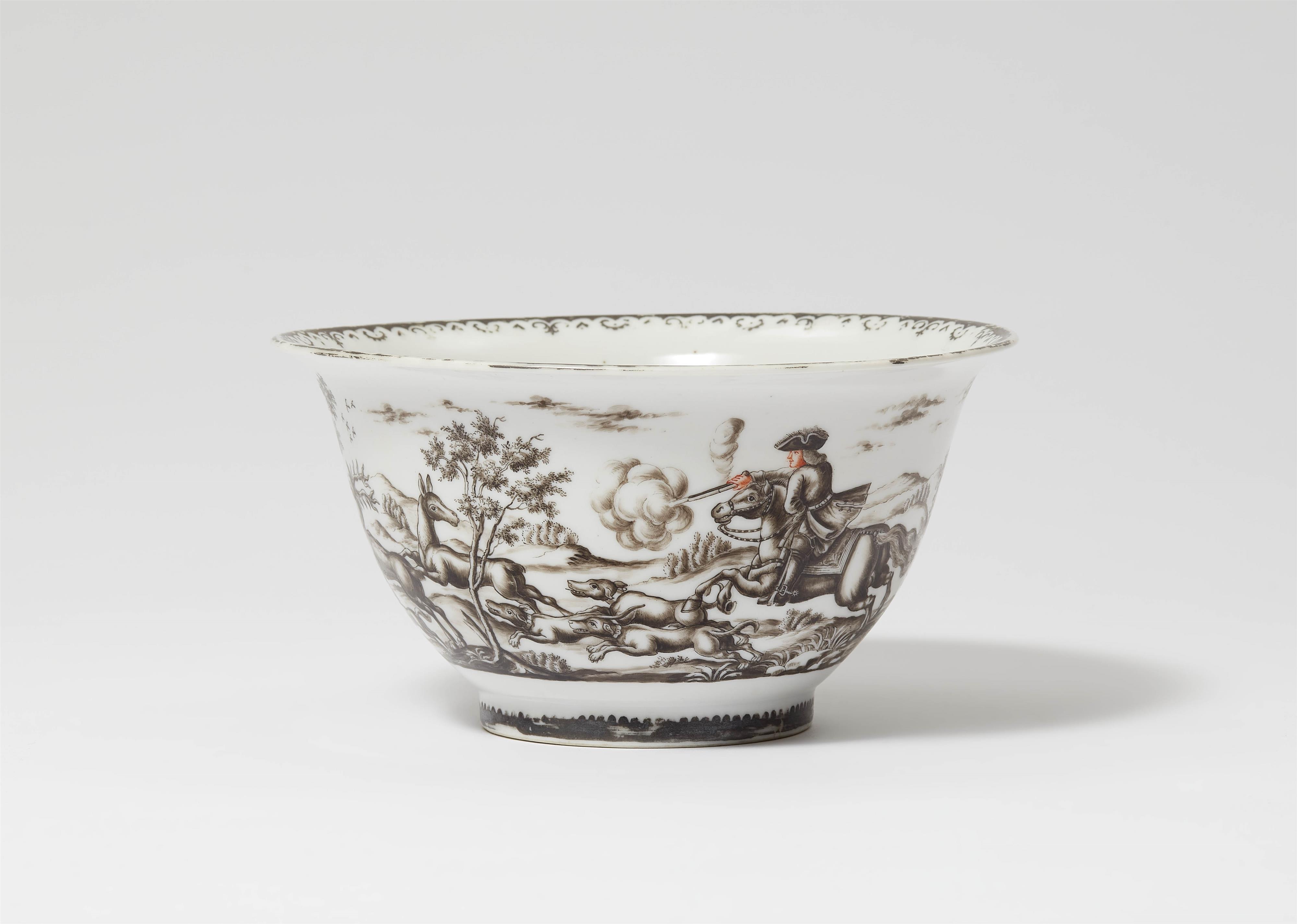 A porcelain bowl decorated with a stag hunt - image-2
