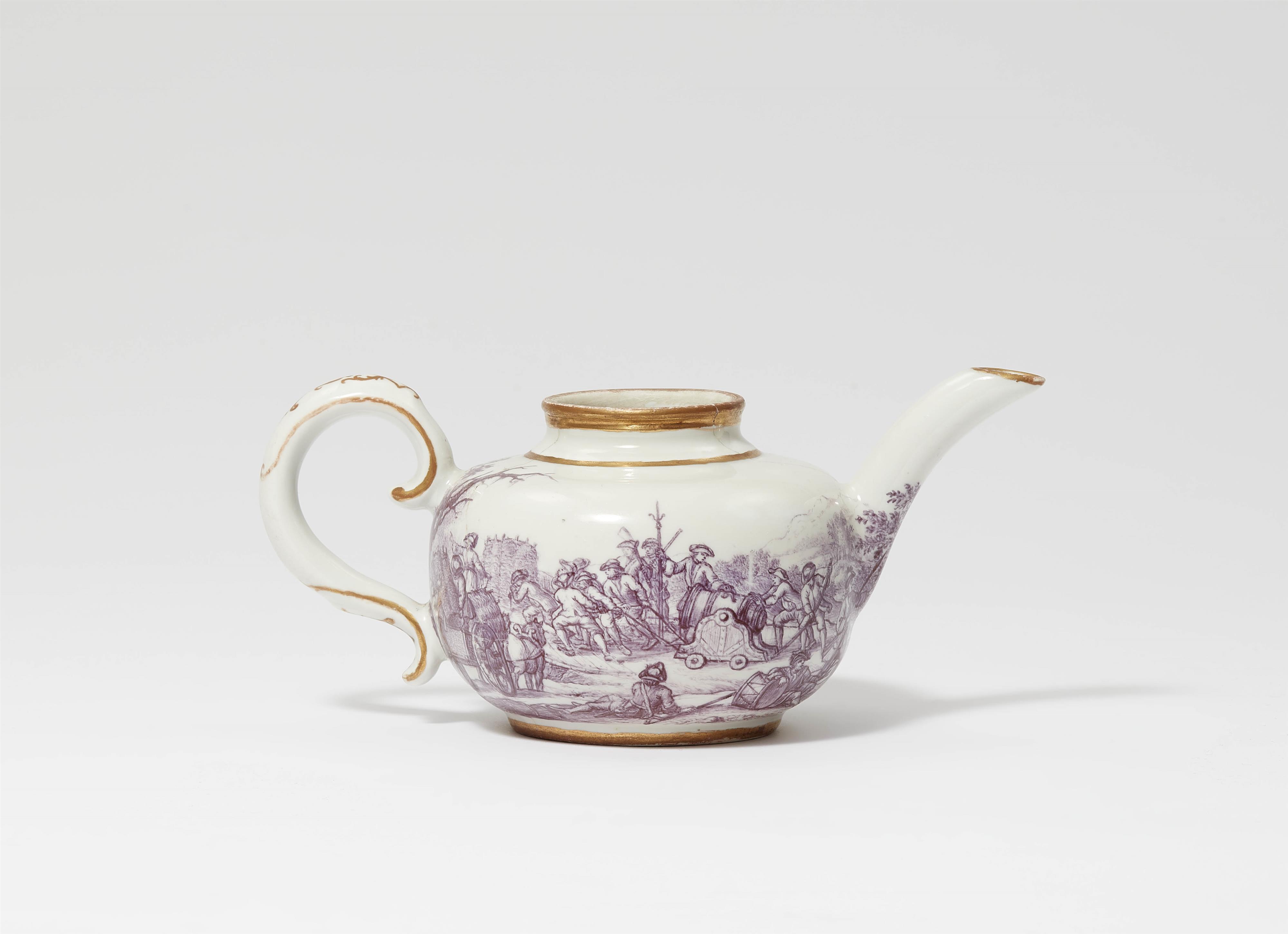 A Vienna porcelain teapot with a battle scene - image-1