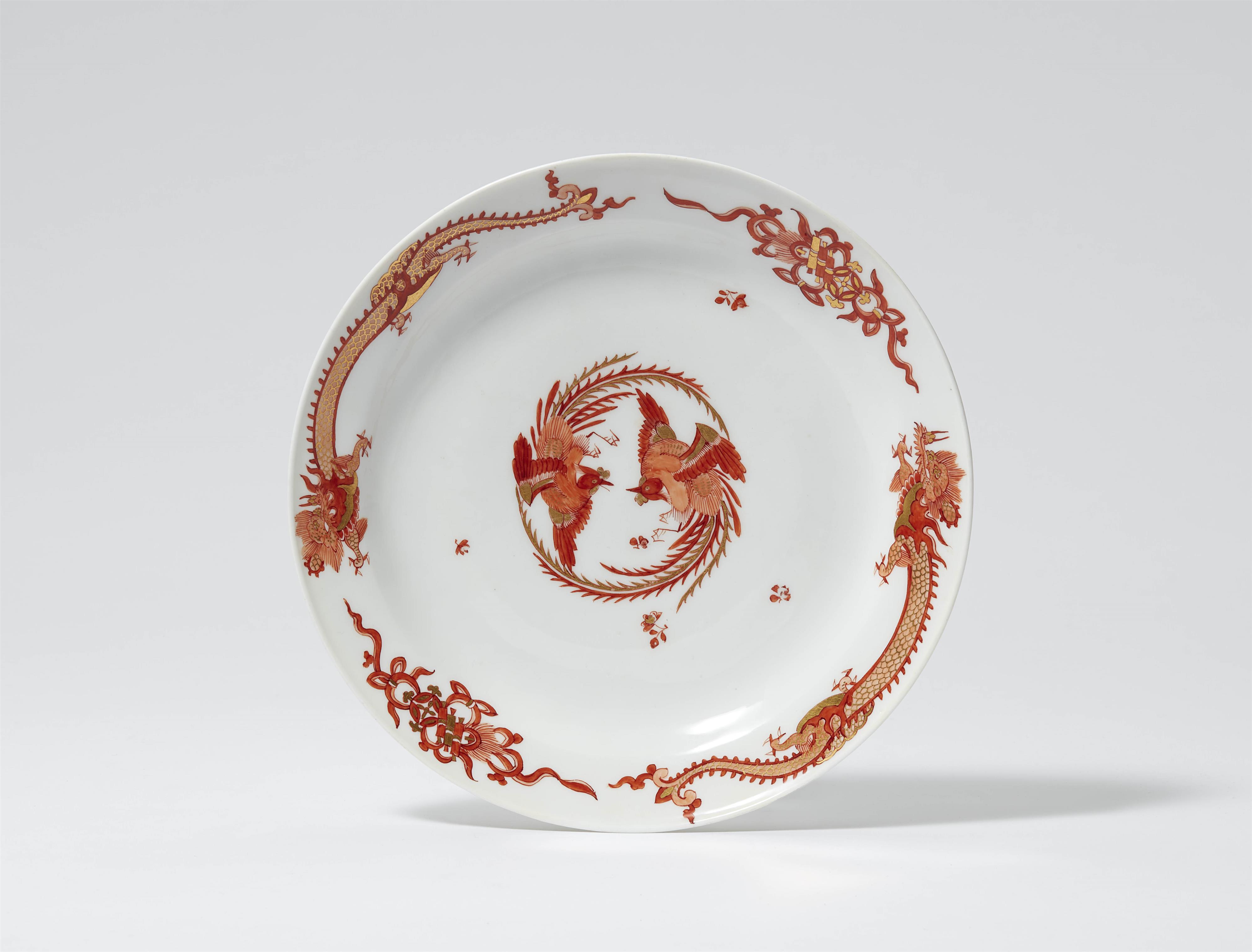 A Meissen porcelain plate with red dragon decor and K.H.C. mark - image-1