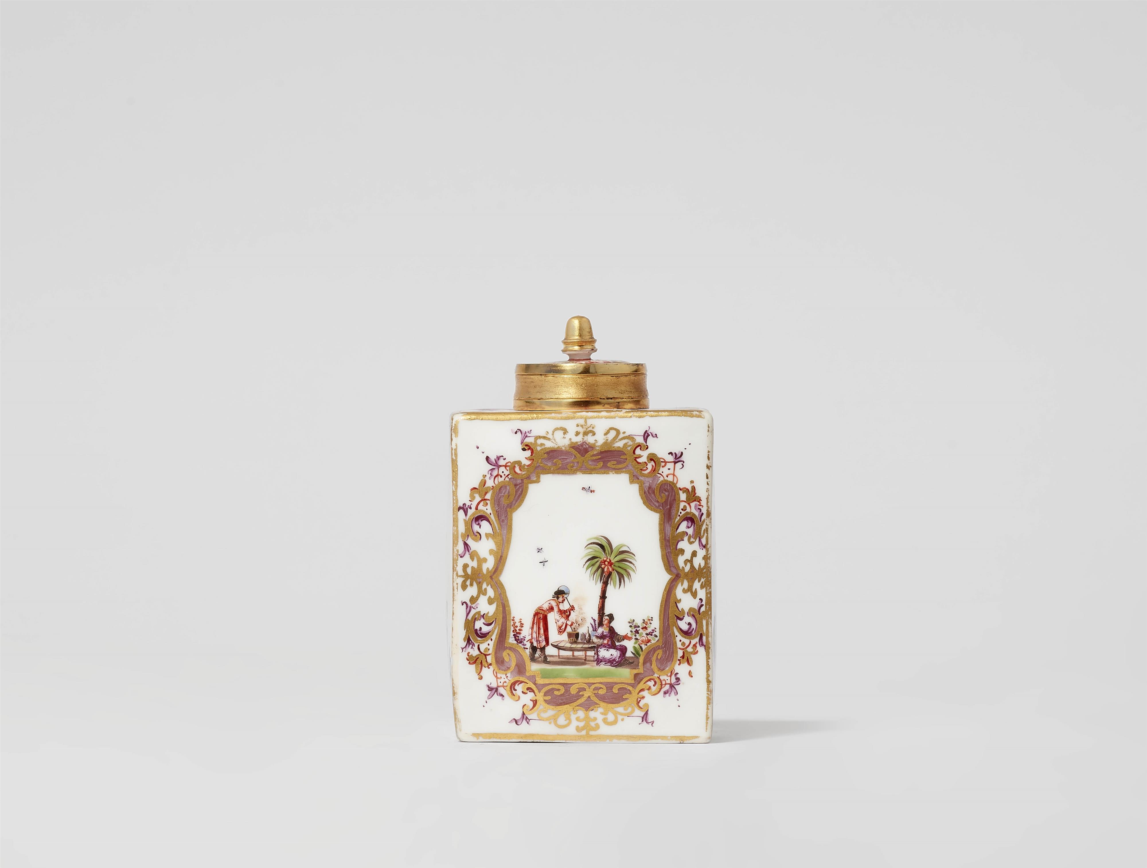 A Meissen porcelain tea caddy with Chinoiserie and merchant navy motifs - image-1