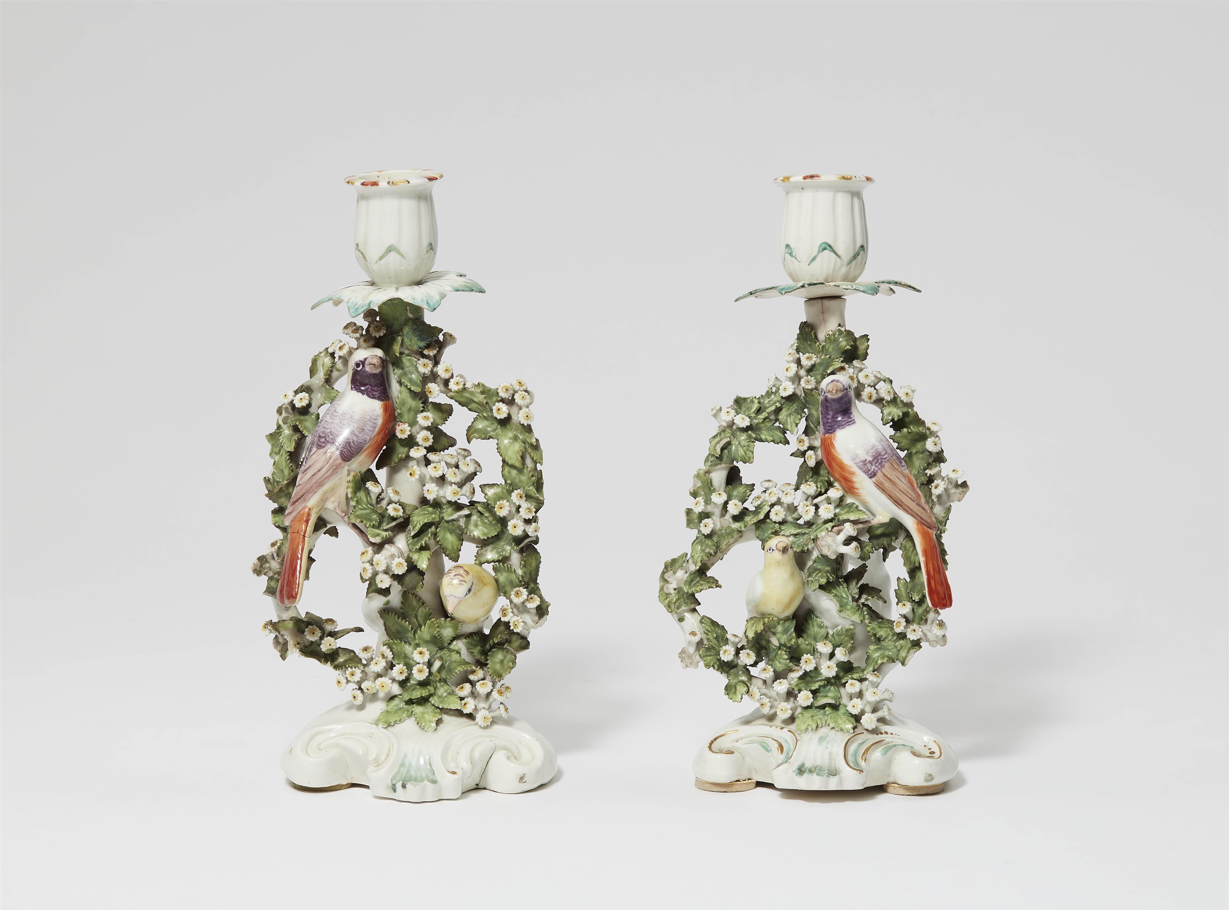A pair of rare Derby porcelain candlesticks with birds - image-1