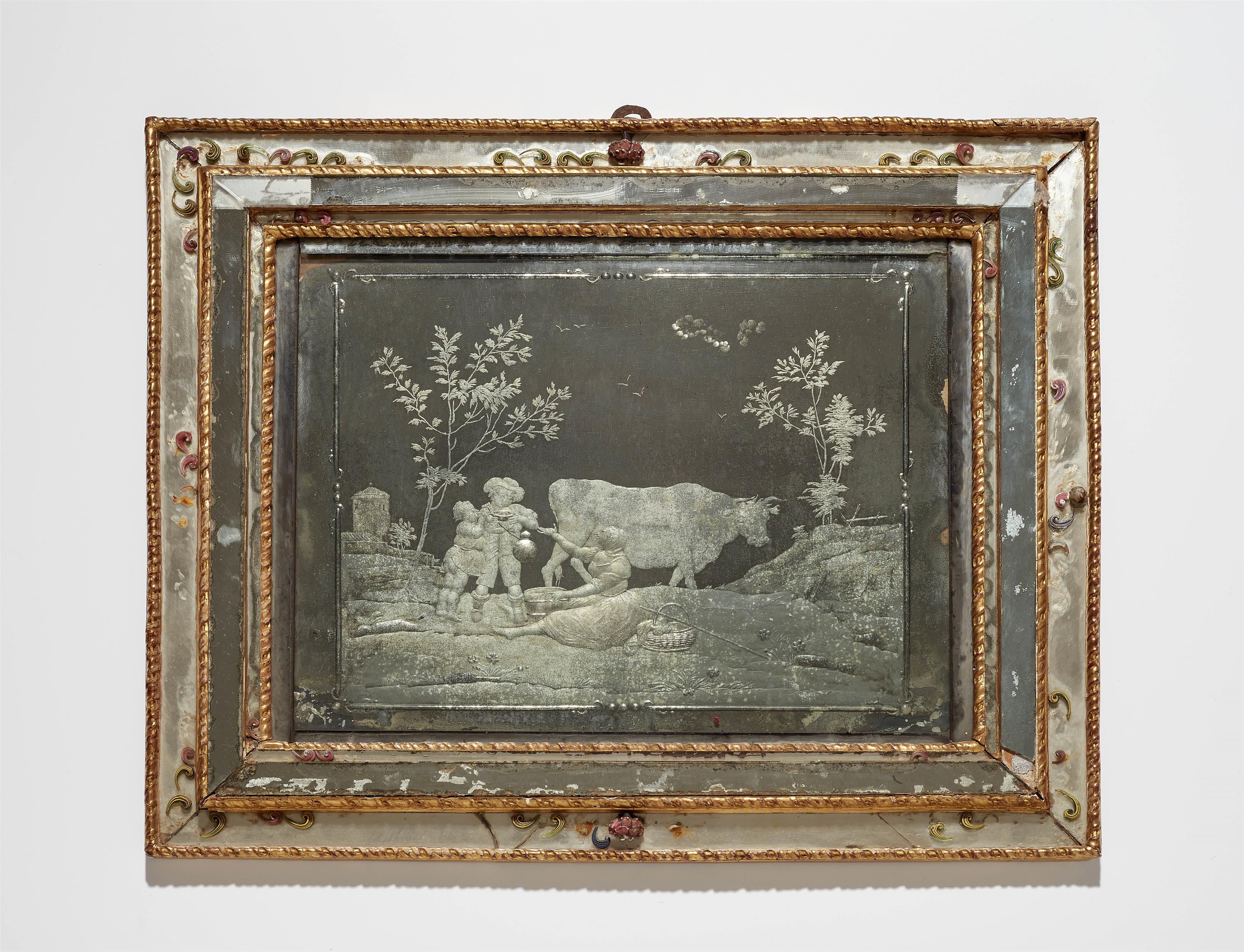 A pair of Venetian mirrors with pastoral scenes - image-1