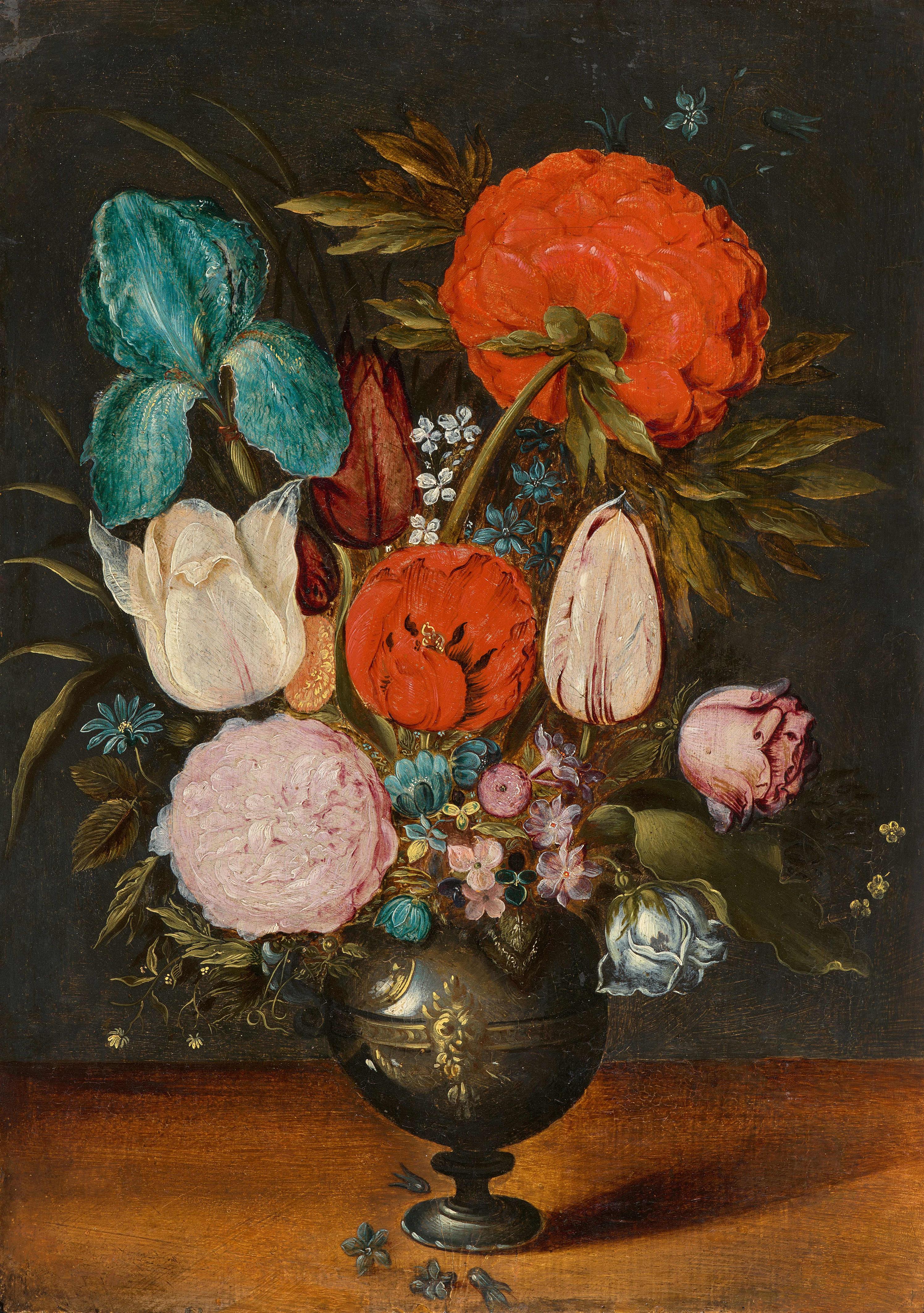 Jan Brueghel the Younger - Tulips, Iris, Roses and Peonies in a Vase - image-1