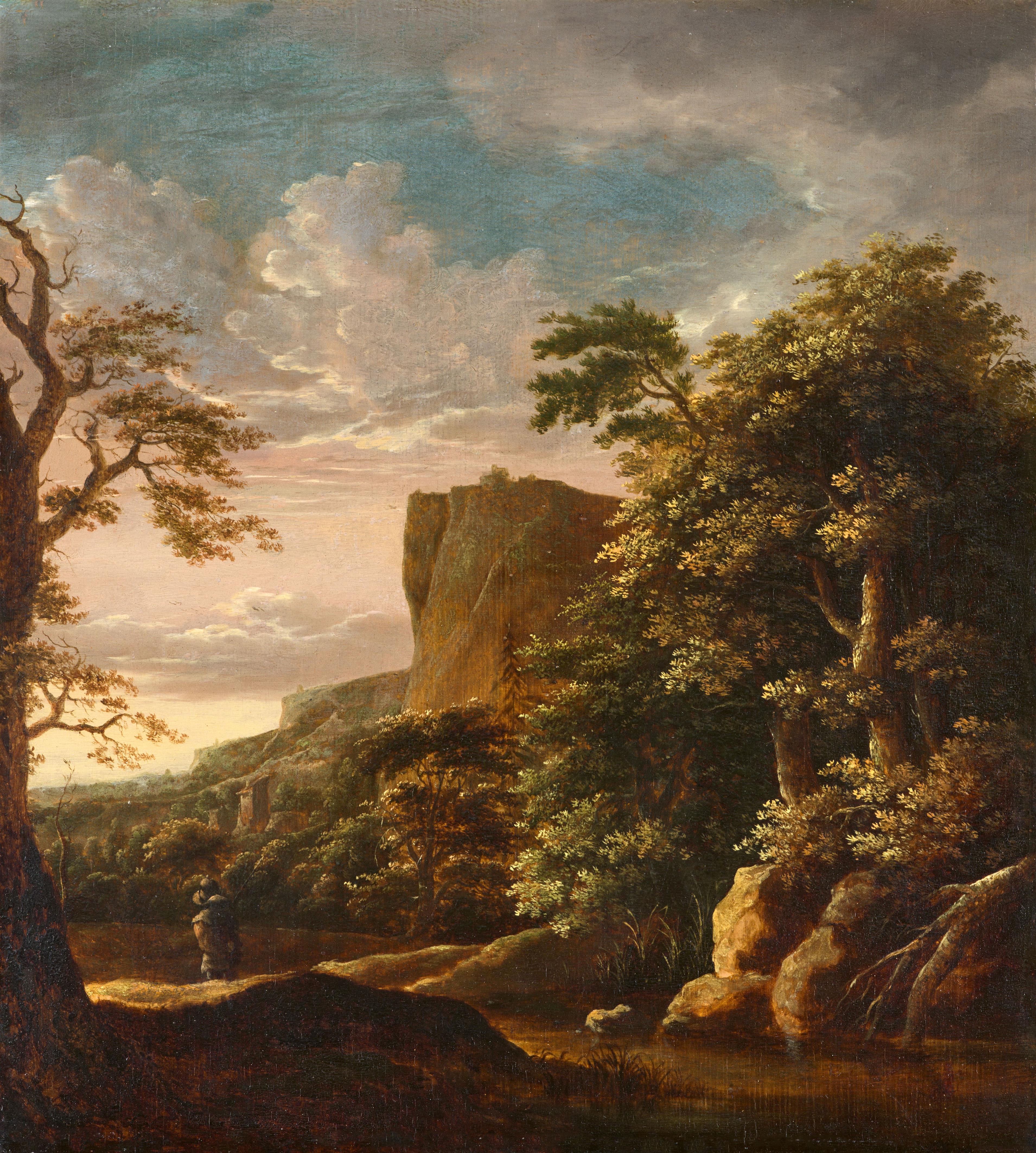 Cornelis Matthieu - Southern Landscape with a River and a Traveller - image-1
