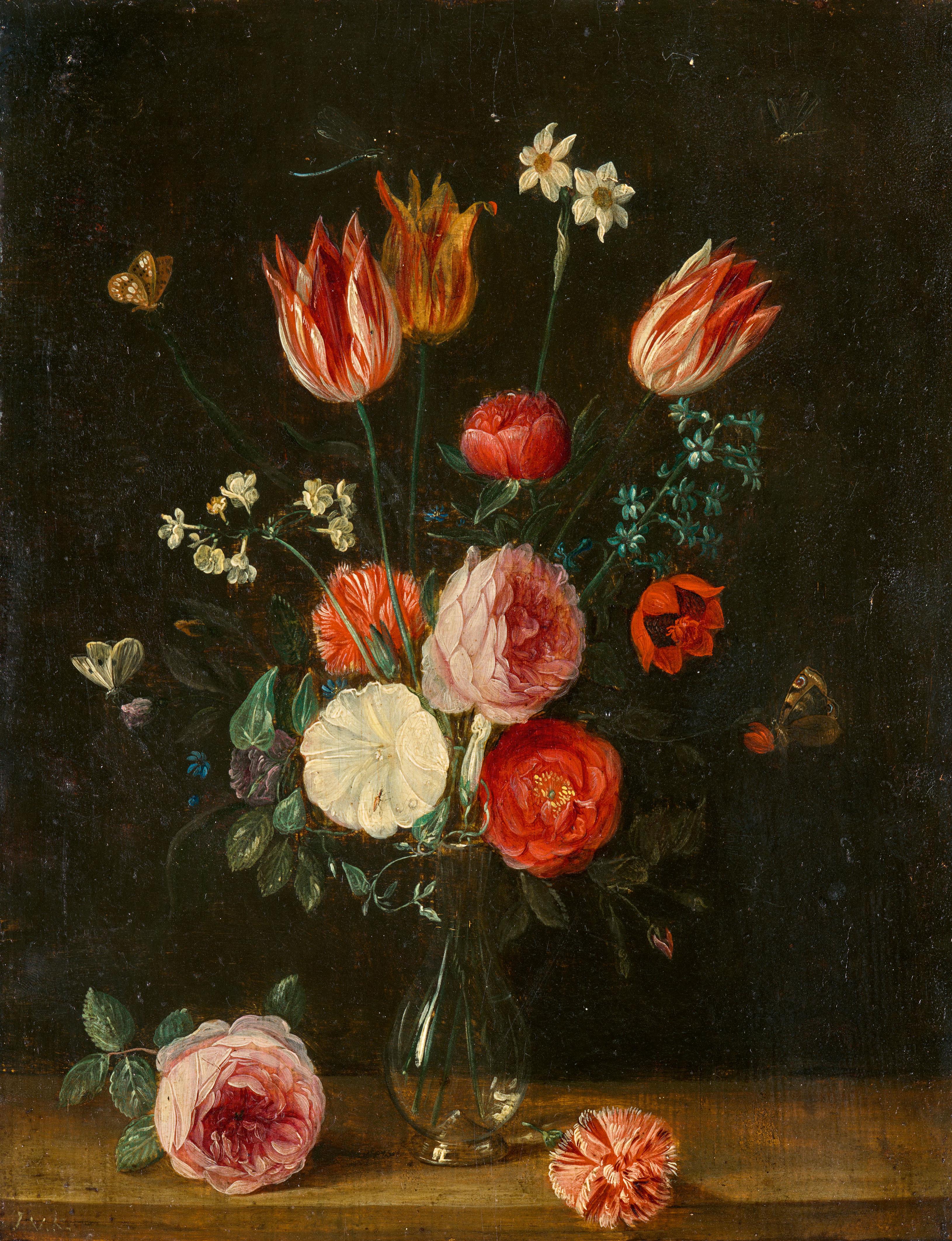 Jan van Kessel d. Ä. - Tulpen und Rosen in einer Glasvase - image-1