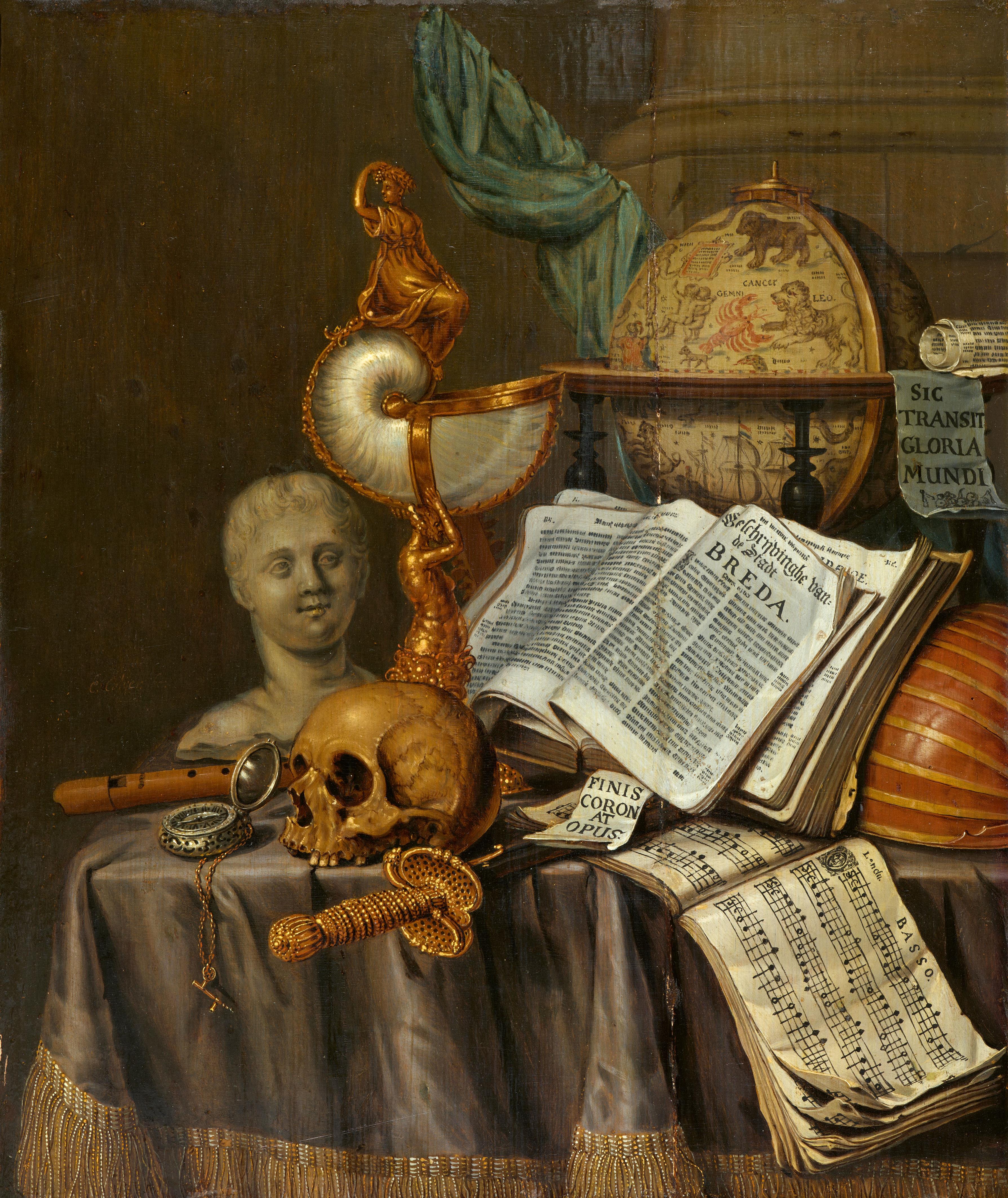 Edwaert Collier - Vanitas Still Life with Nautilus Chalice and Bust - image-1