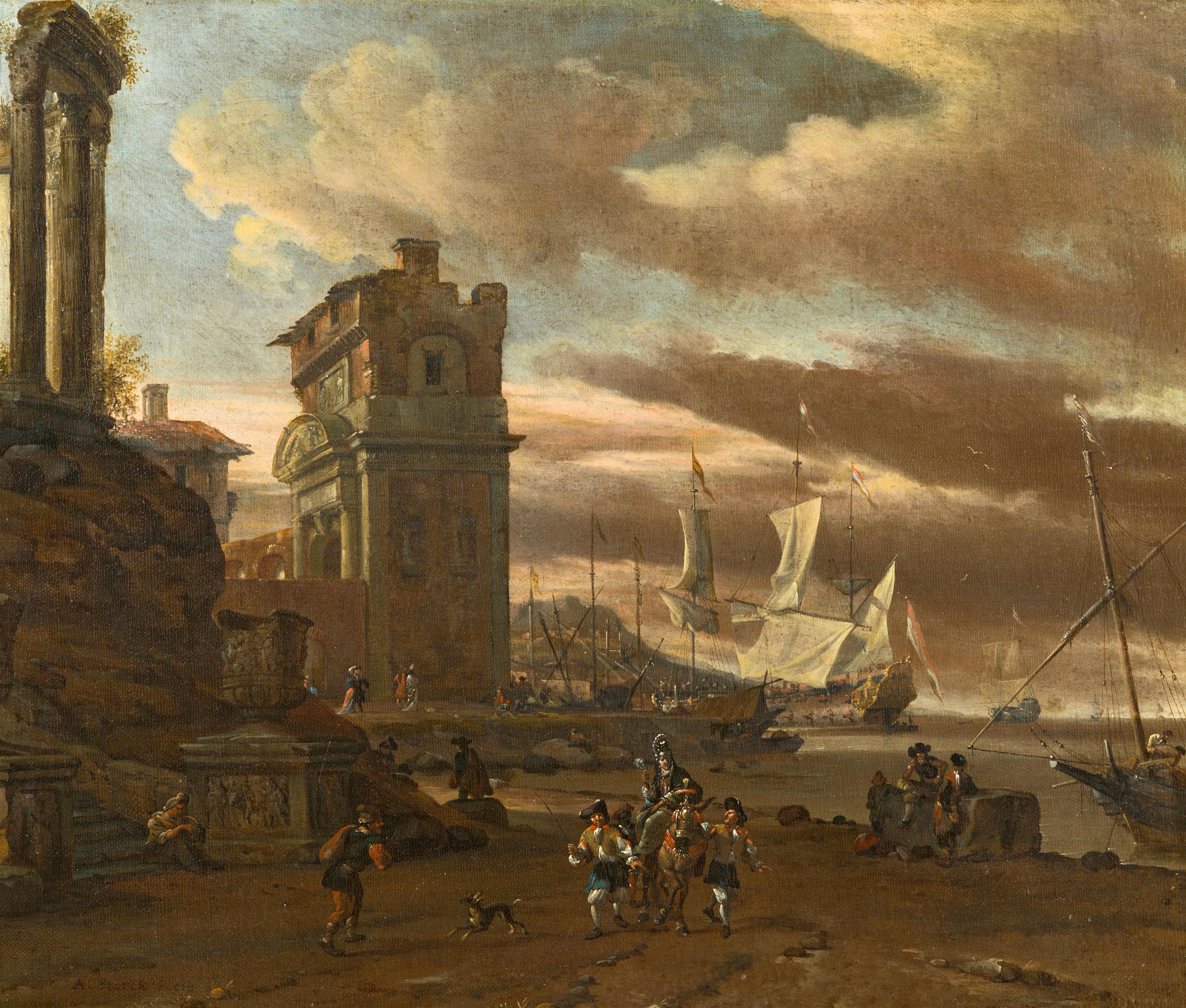Abraham Storck - Harbour Capriccio with Ships - image-1