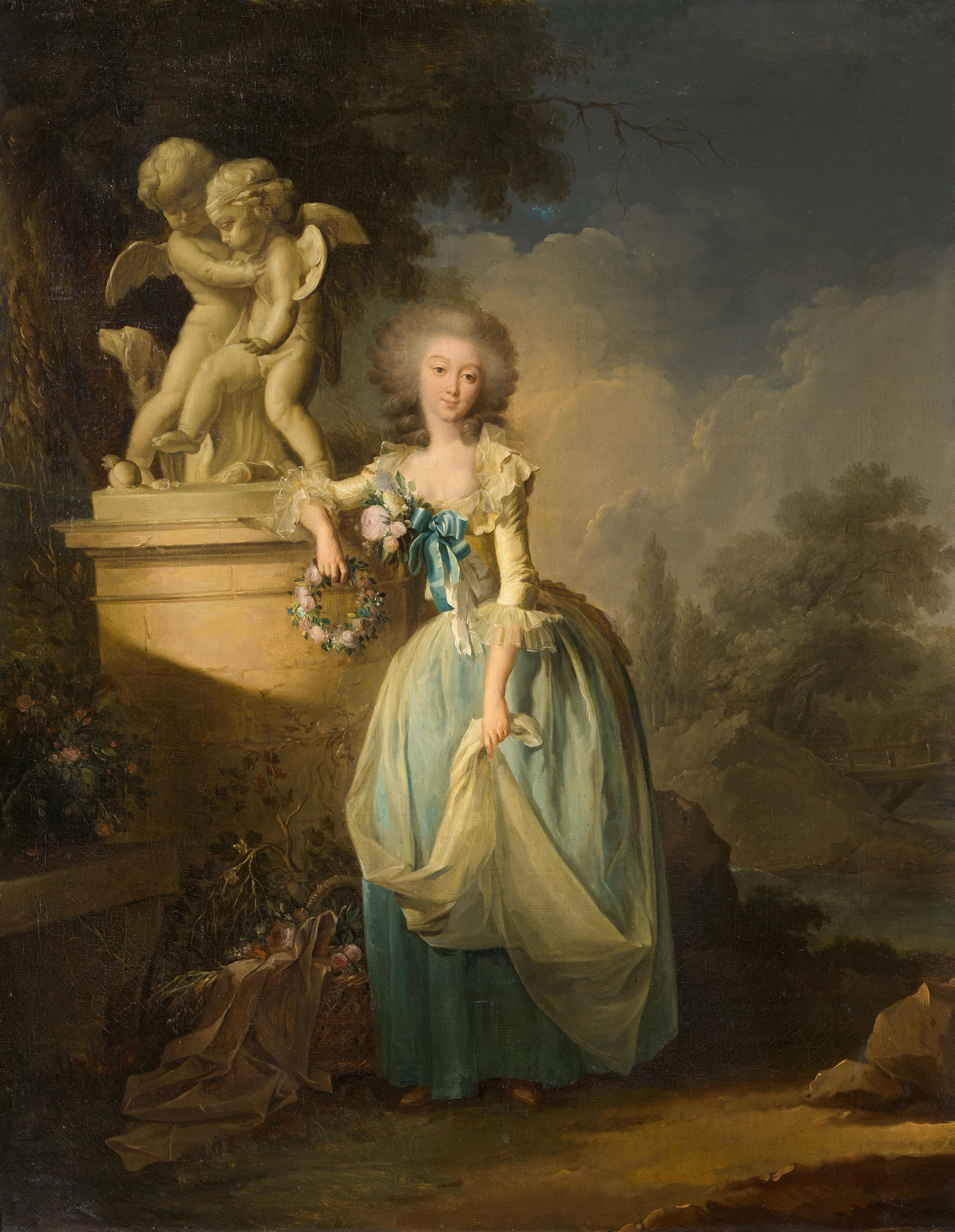 French School 18th century - Portrait of a Gentleman hunting
Portrait of a Lady in a Park in front of a Marble Sculpture - image-1