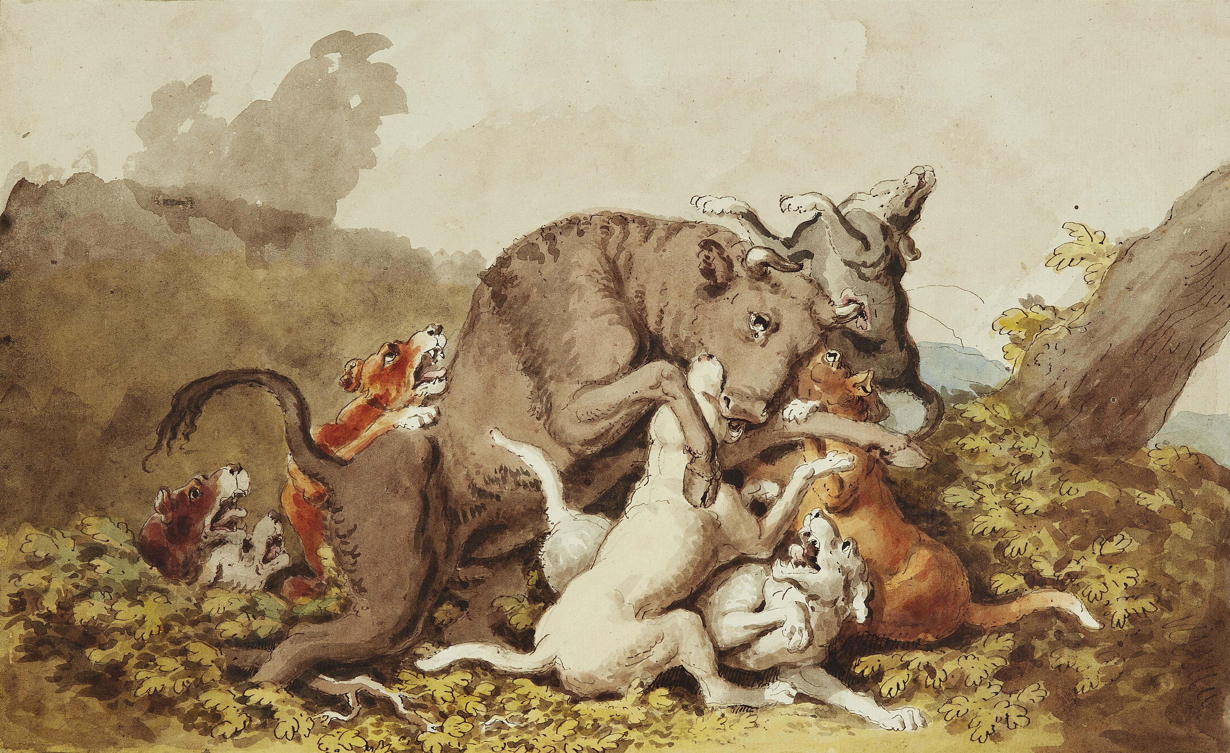 Johann Heinrich Wilhelm Tischbein - Hunting Dogs attacking a Bull - image-1