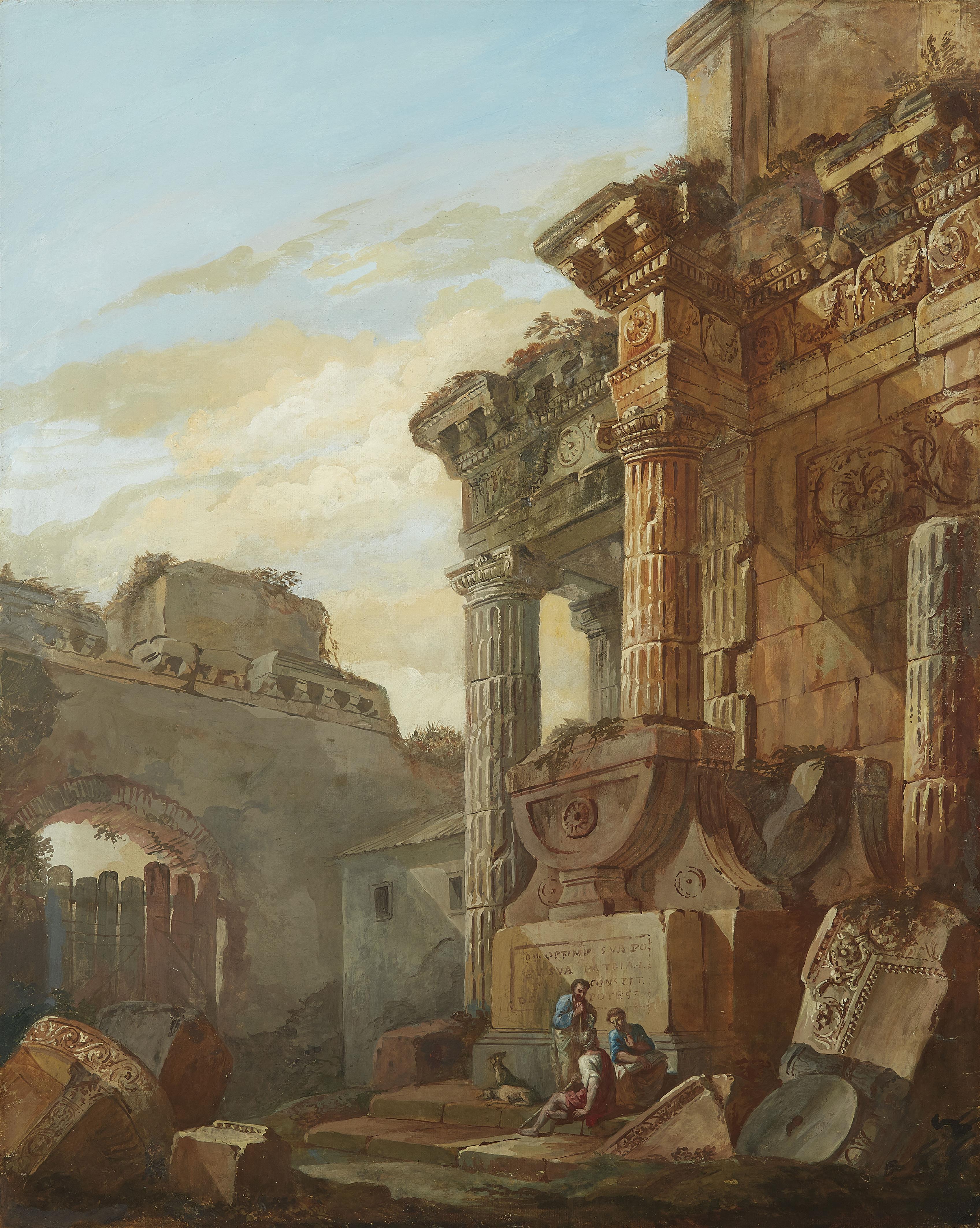 Charles Louis Clerisseau - Zwei Ansichten aus dem antiken Rom mit Figuren - image-2