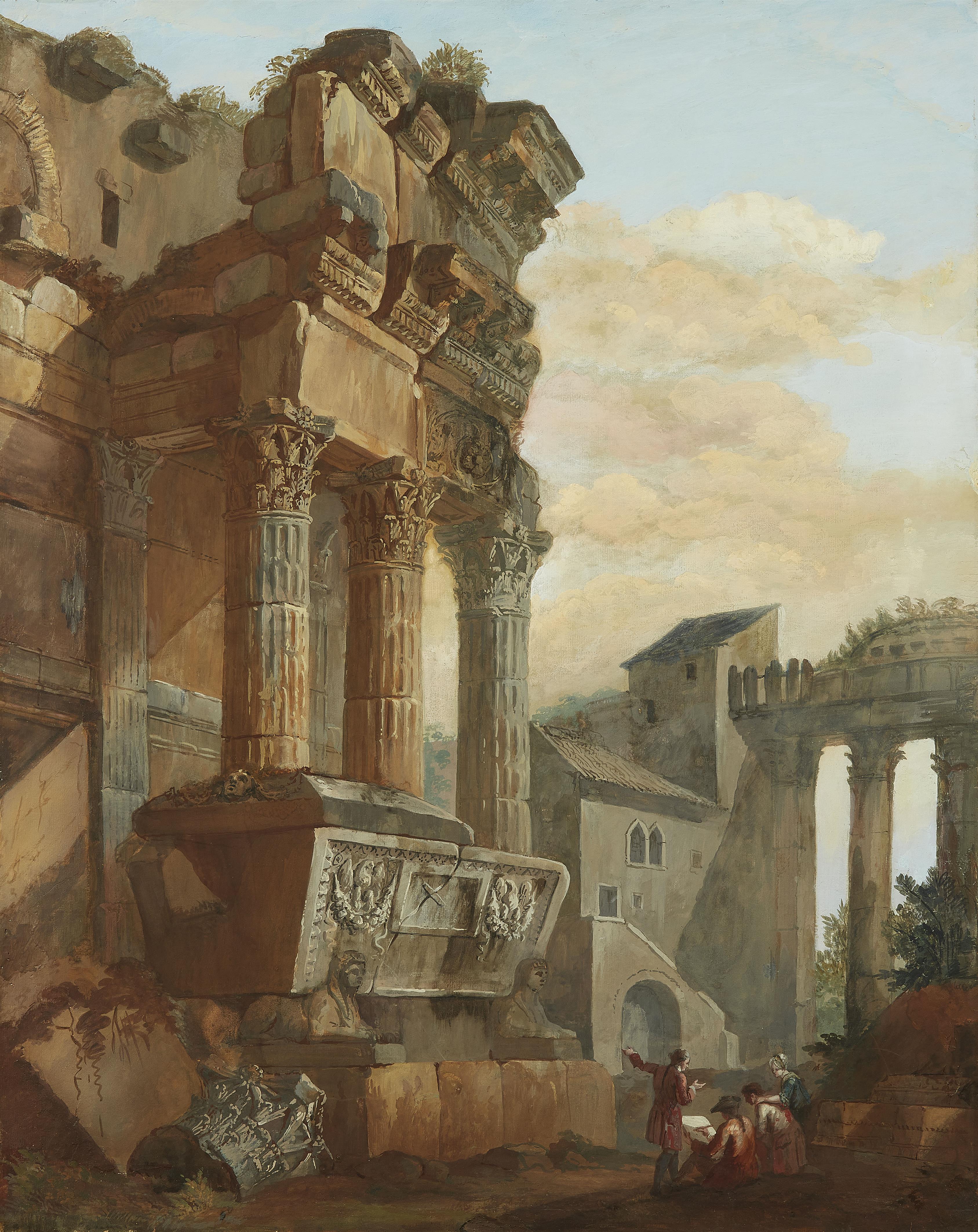 Charles Louis Clerisseau - Two Views of Ancient Rome with Figures - image-1