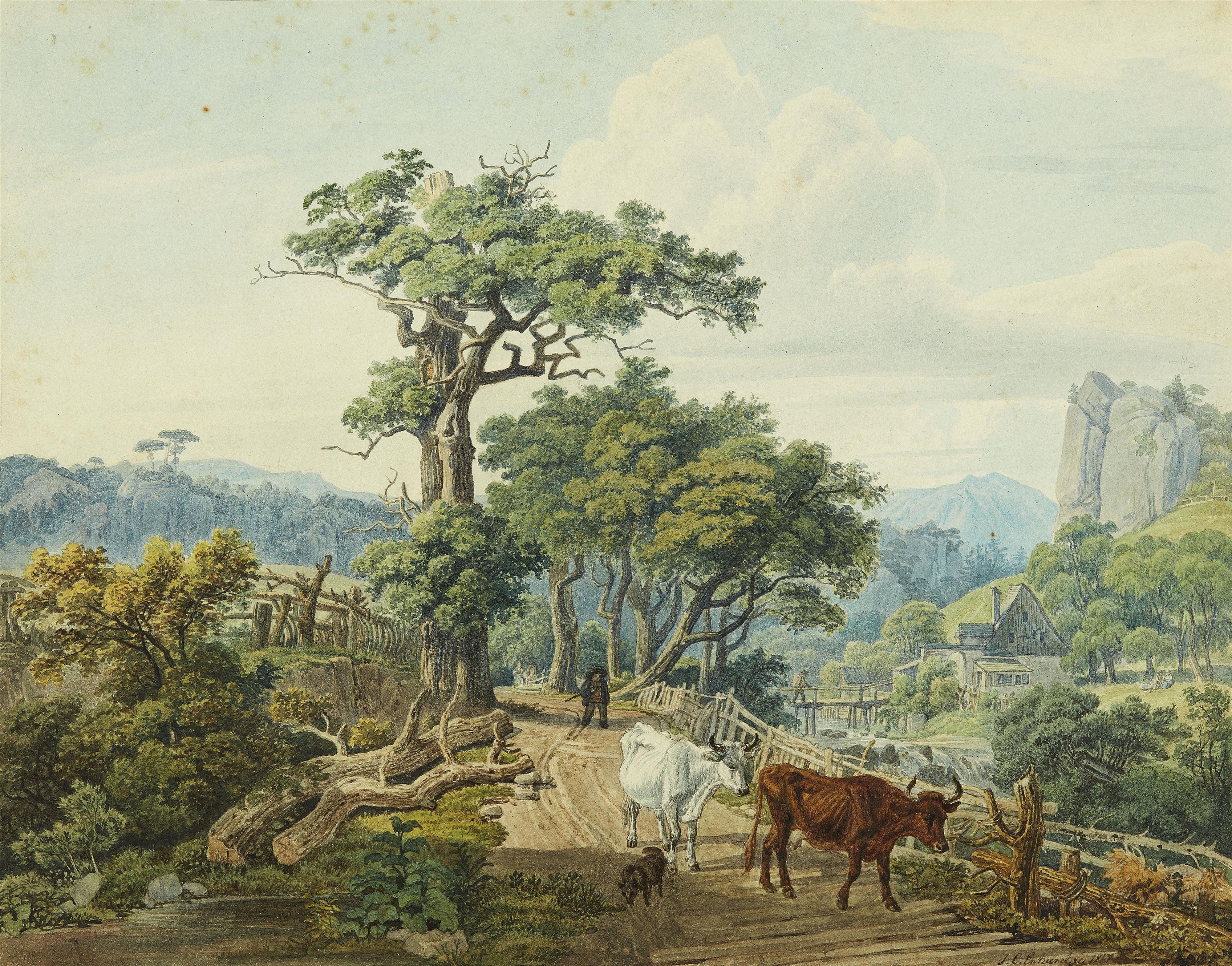 Johann Christoph Erhard - Peasants and Cattle in a Mountain Landscape - image-1