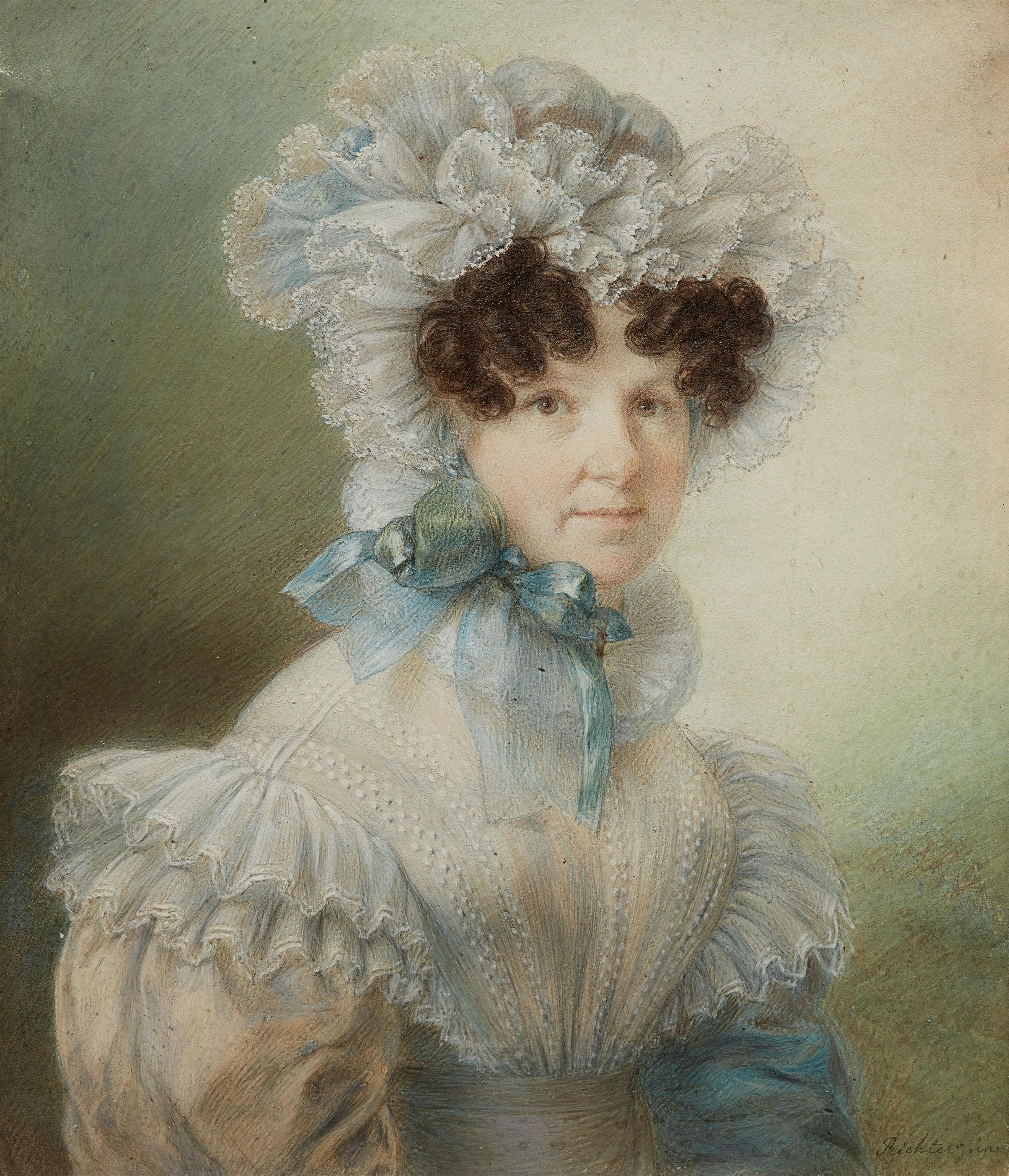 Anton Richter - Portrait of a Lady in a Biedermeier dress - image-1