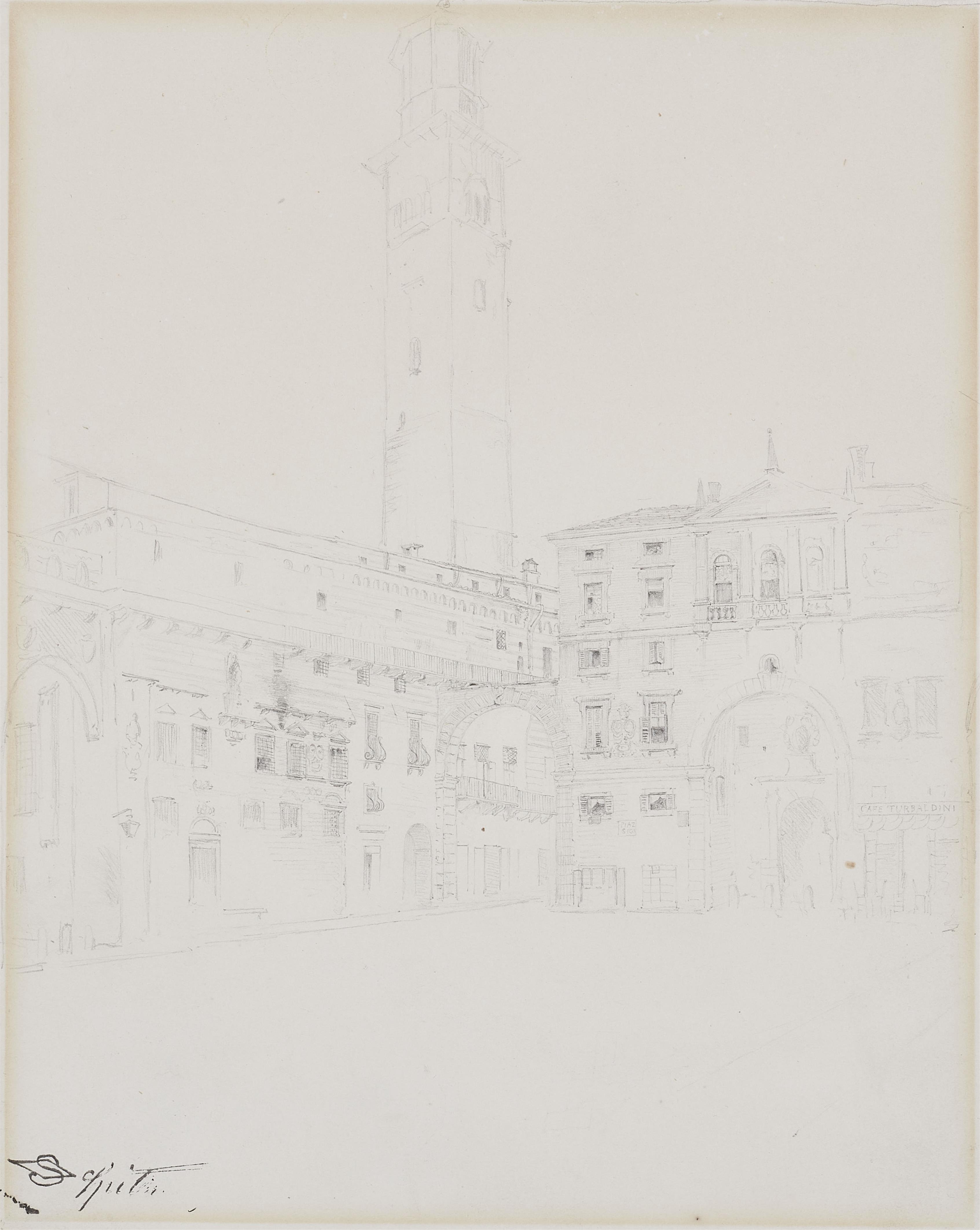 Carl Spitzweg - Piazza und Kirchturm einer italienischen Stadt - image-1