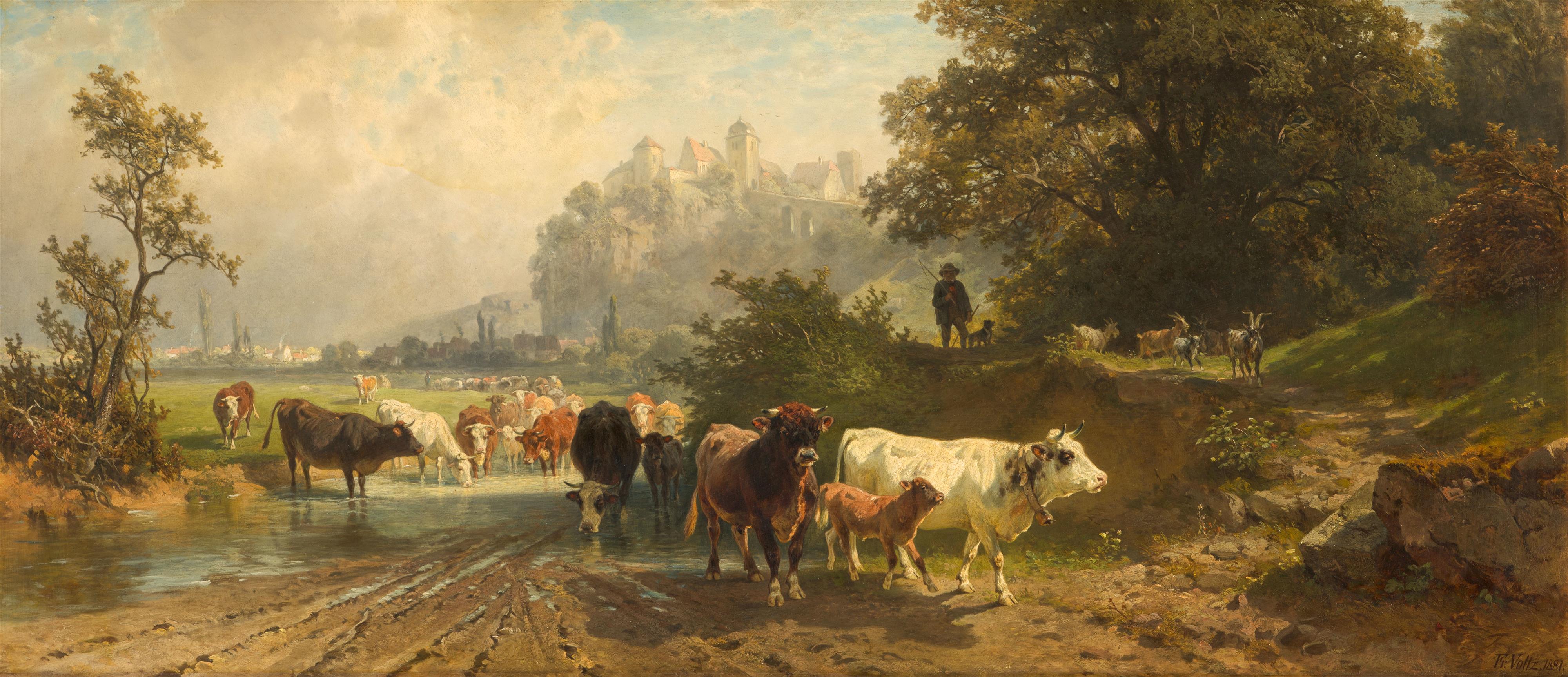 Johann Friedrich Voltz - Cattleherds in a Bavarian Landscape with a View of a Castle - image-1