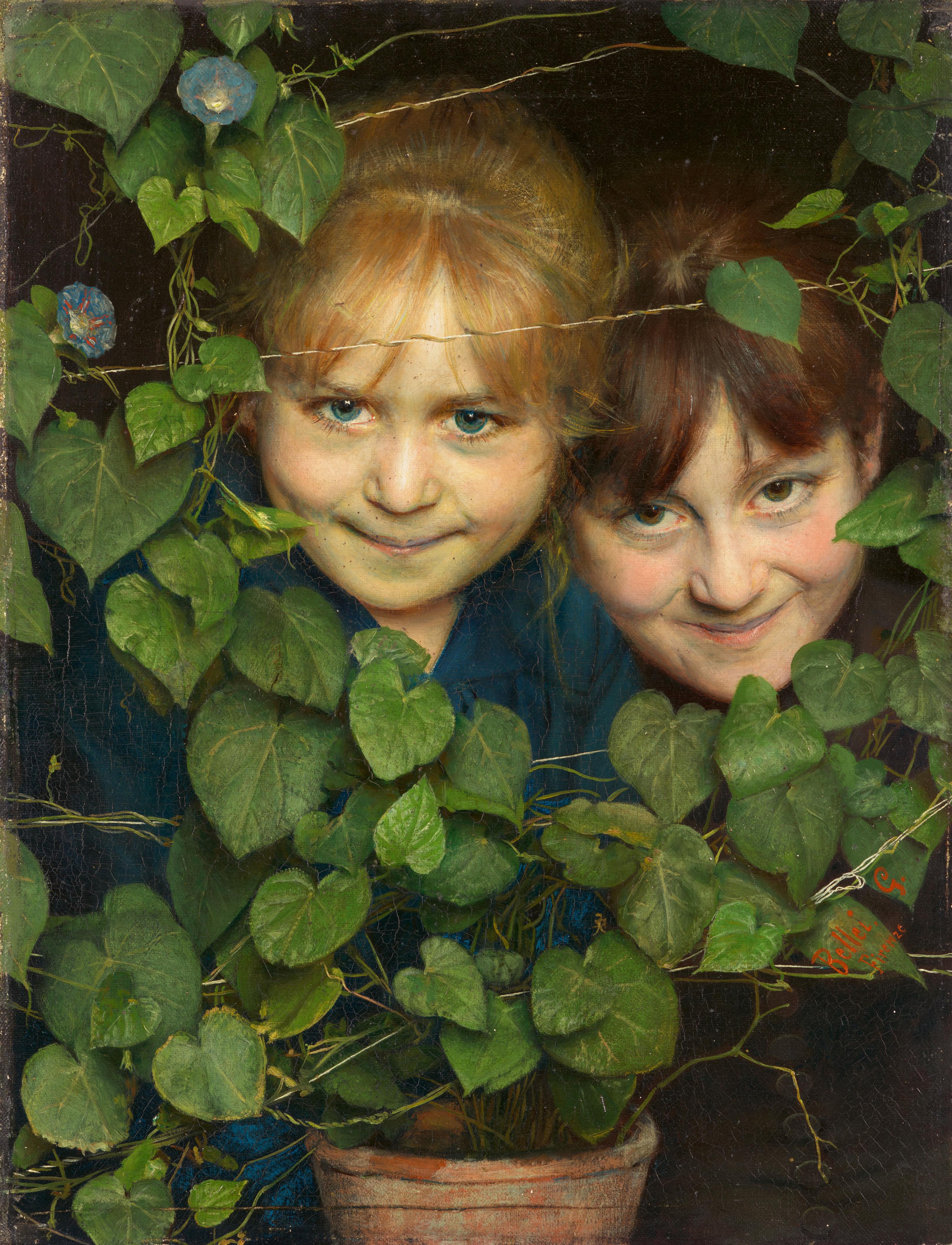 Gaetano Bellei - Two Girls hiding behind Flower Tendrils - image-1