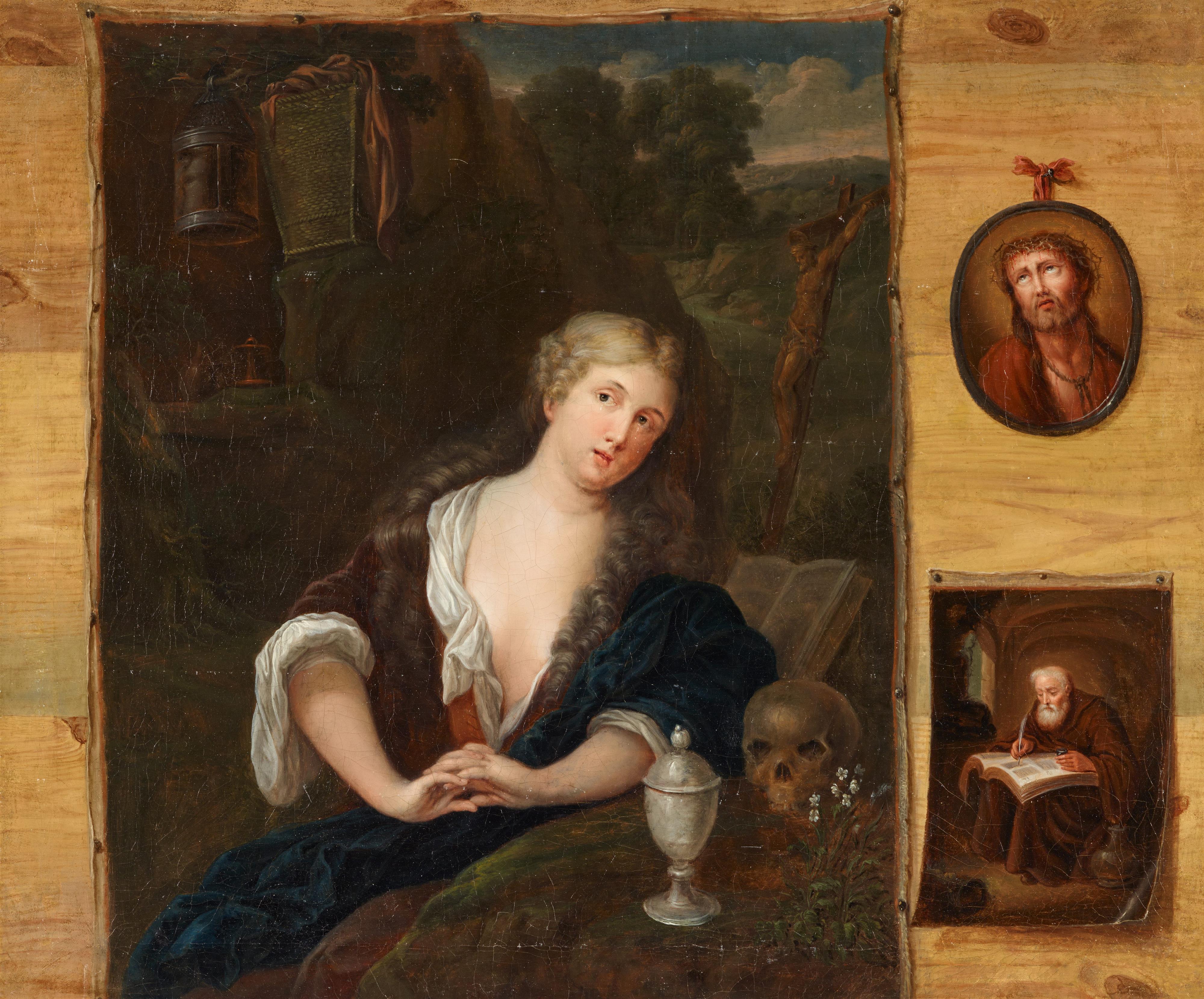 Netherlandish School around 1700 - Trompe l'œil with Mary Magdalene after Eglon van der Neer and two other Pictures - image-1