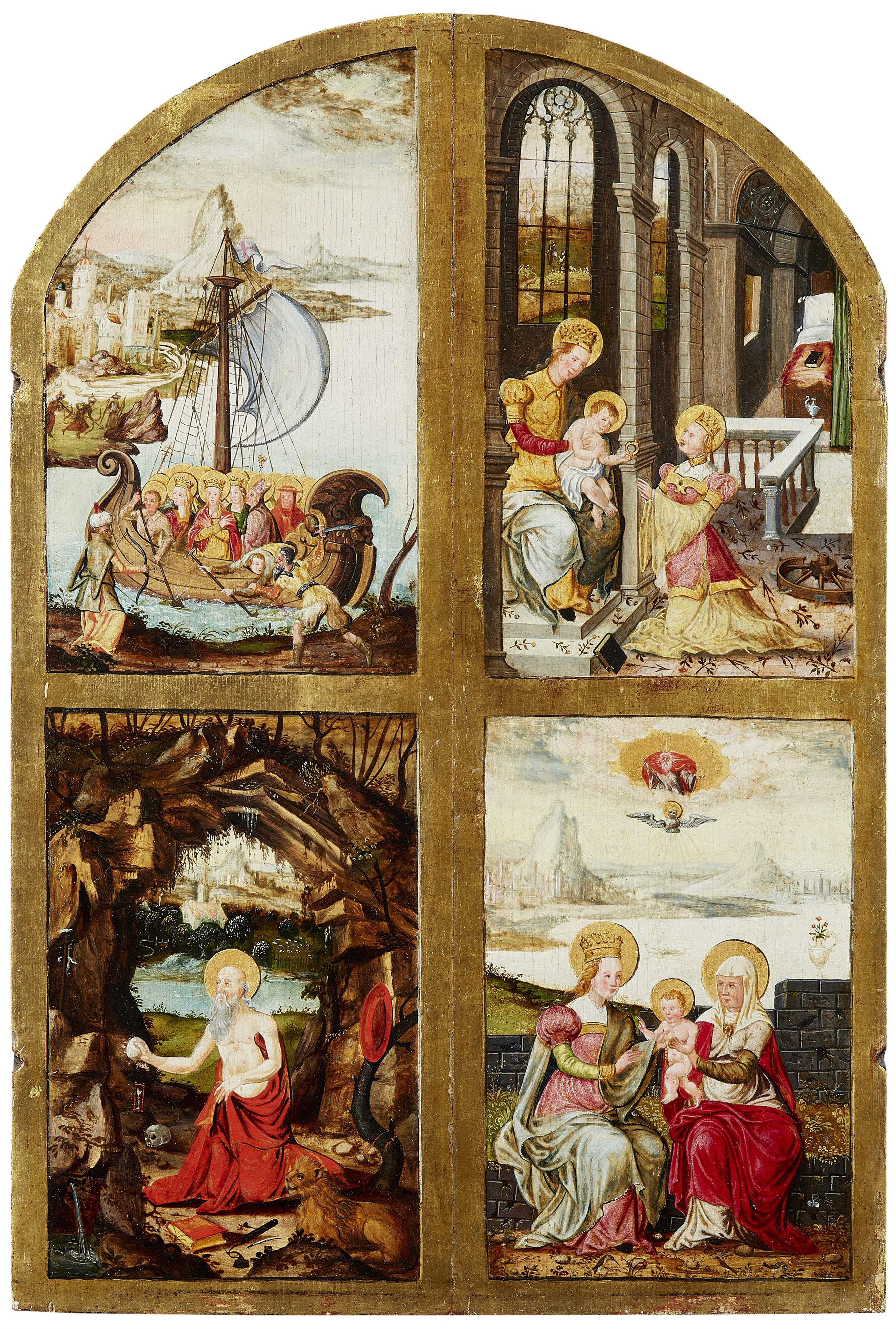 Georg Pencz, attributed to - Two Wings of a Triptych with Scenes from the Lives of Saints Ursula and Catherine of Alexandria, with Depictions of Saint Jerome in the Desert and Saint Anne - image-1