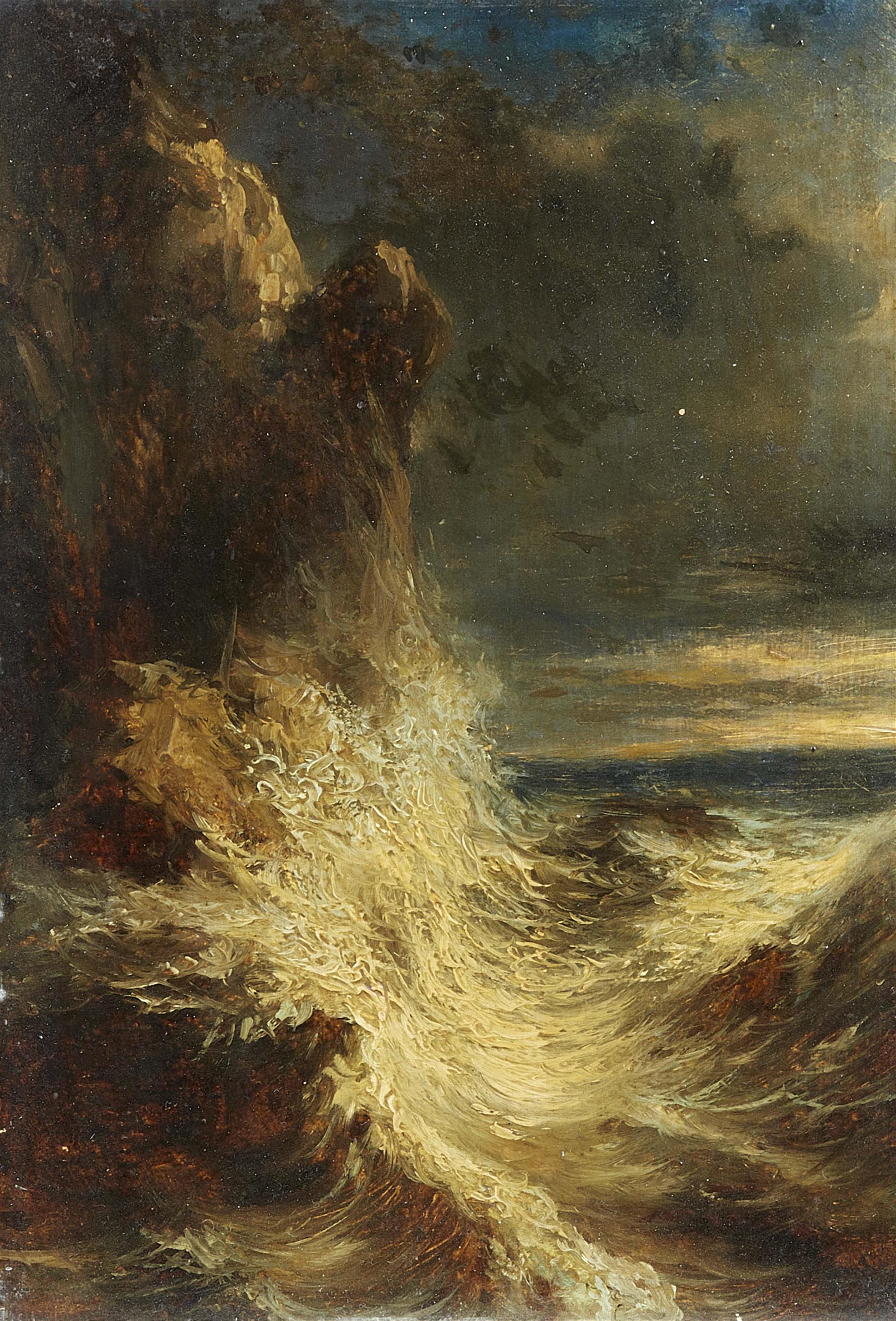 Oswald Achenbach - Sea Storm at the Coast - image-1