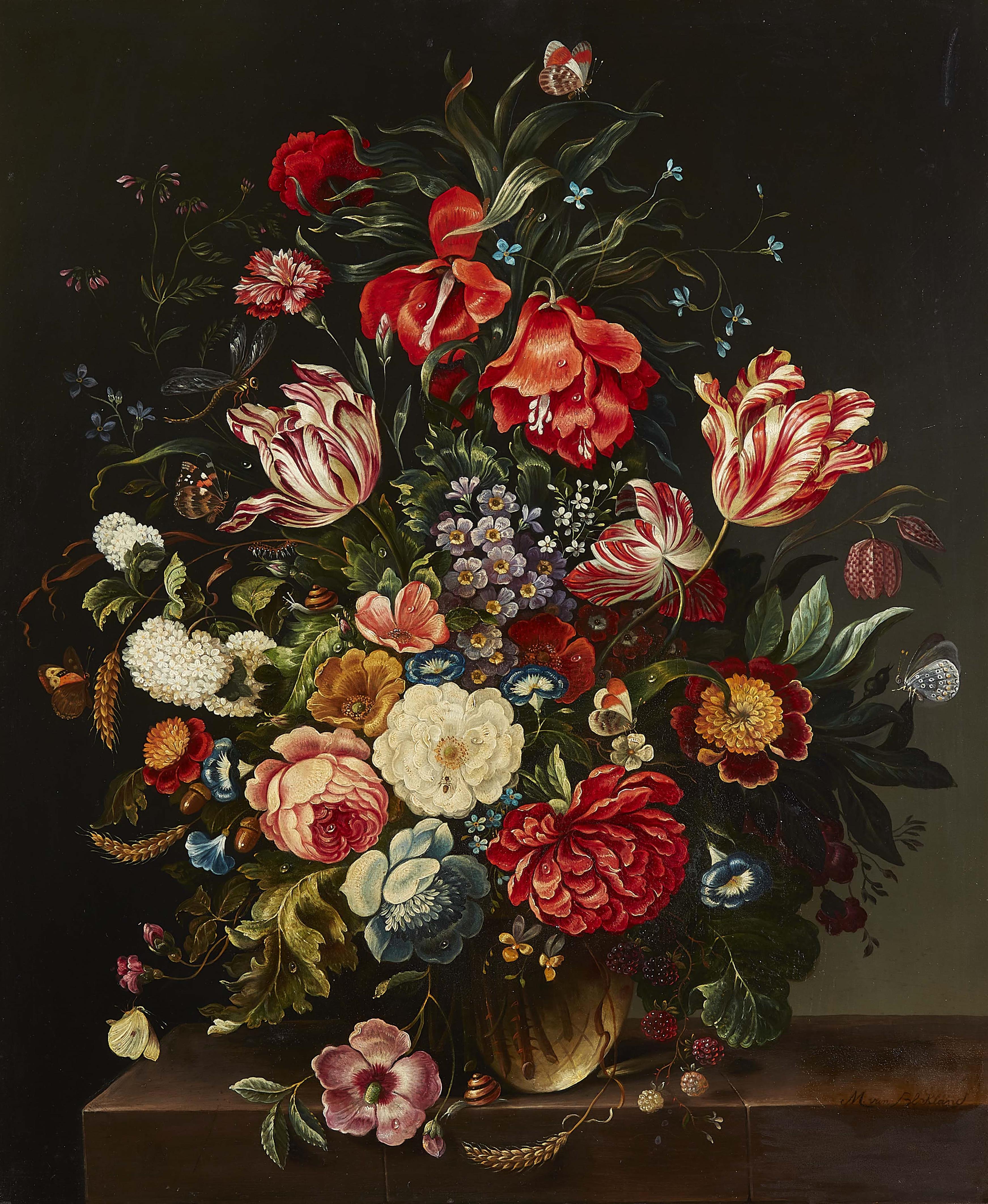 Maria Johanna Jacoba Gerardina Beelaerts van Blokland - Flowers in a Glass Vase on a Stone Ledge - image-1