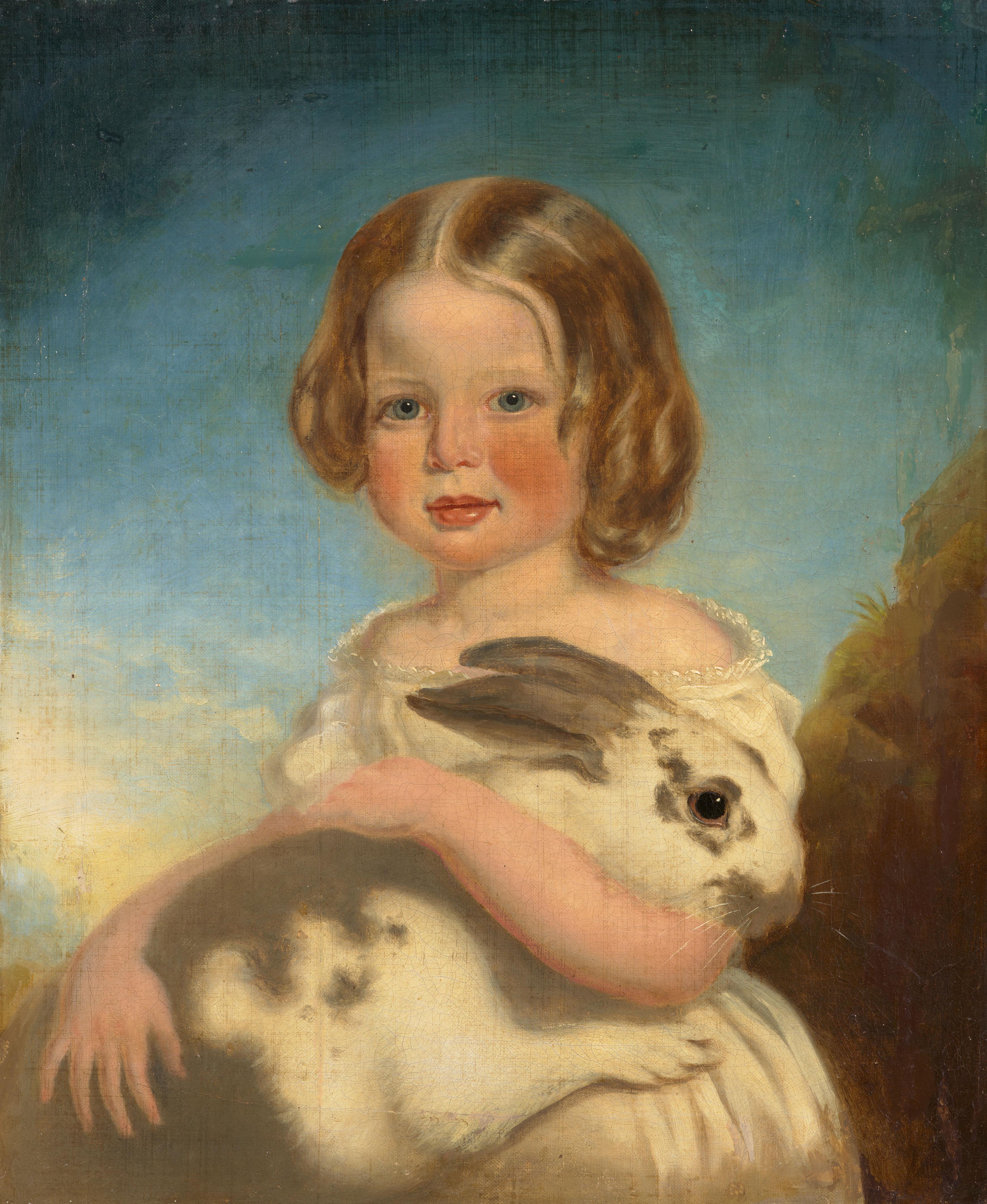 German Artist first half 19th century - Portrait of a Girl with a Rabbit - image-1
