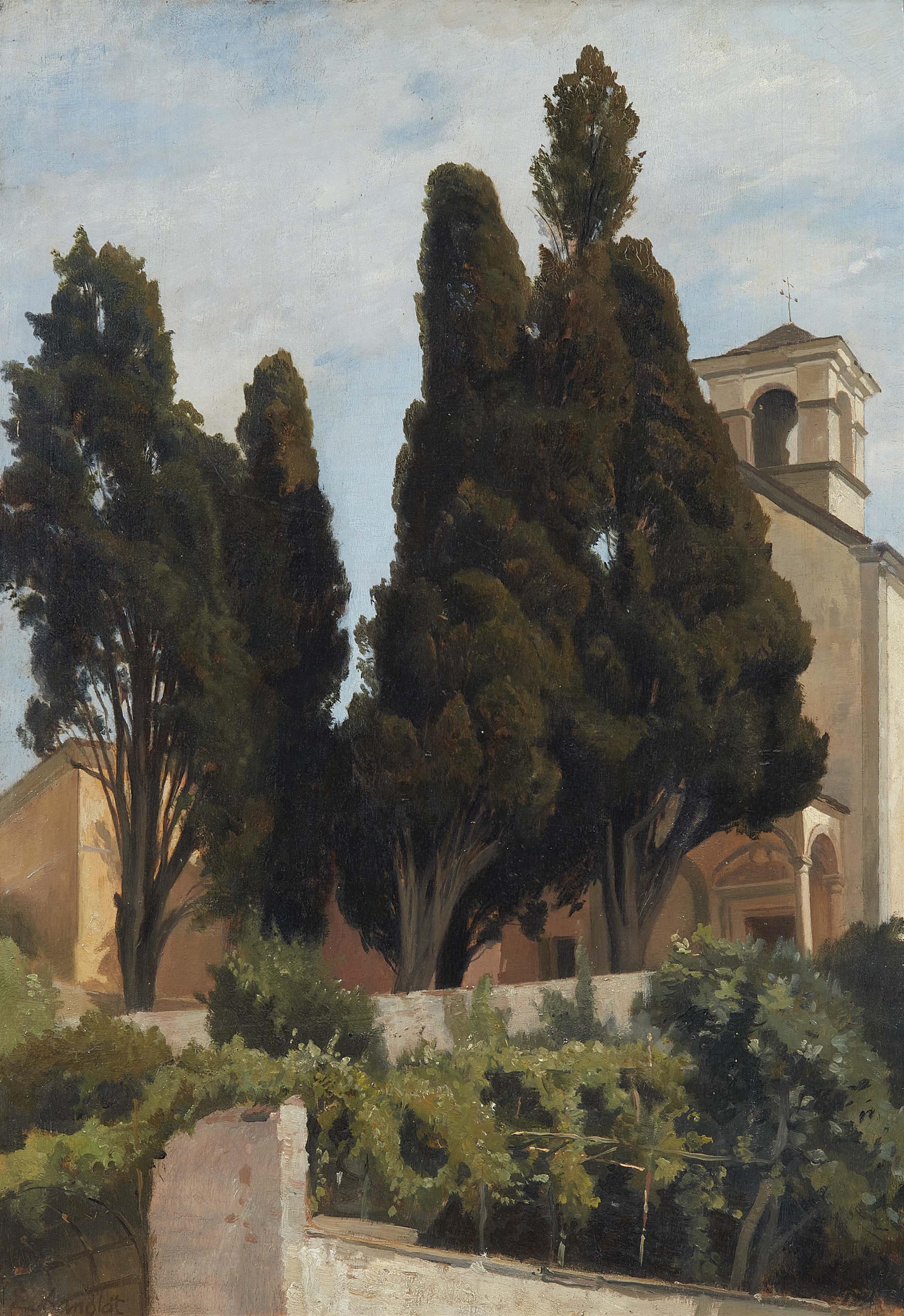 Edmund Friedrich Kanoldt - Cypresses in Front of the Church in Brissago - image-1
