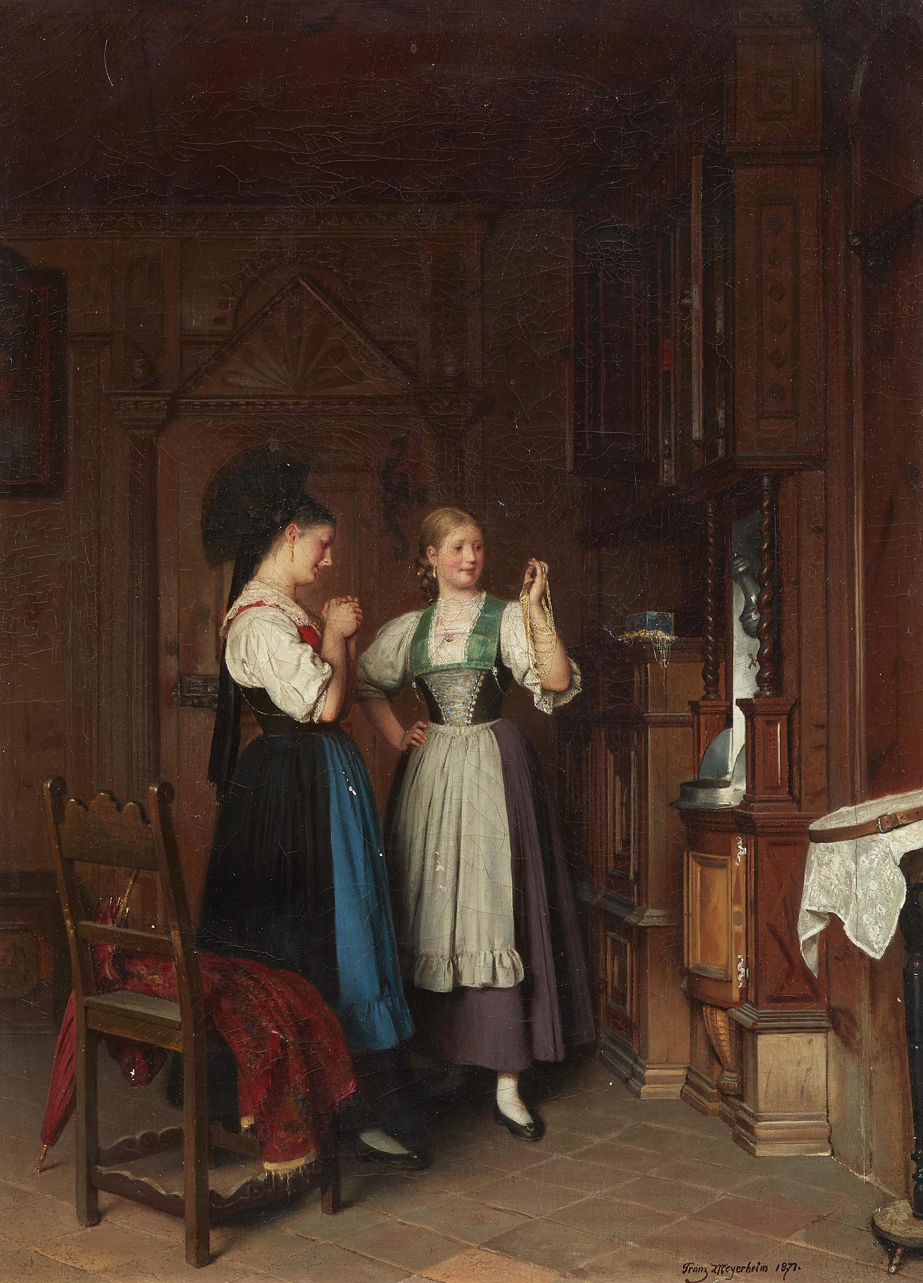 Franz Meyerheim - Two Young Ladies discussing Gold Necklaces - image-1