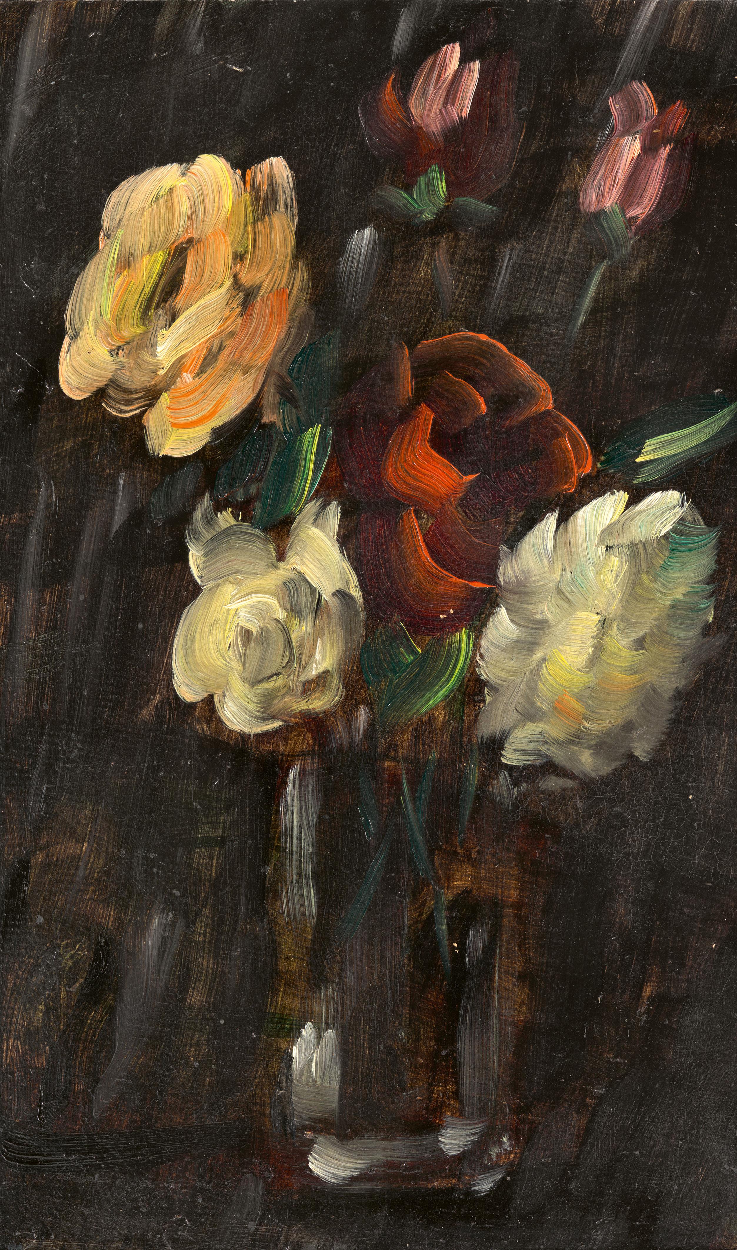Alexej von Jawlensky - Großes Stillleben: Stillleben auf schwarzem Hintergrund, helles Glas mit rosa und roten Rosen - image-1