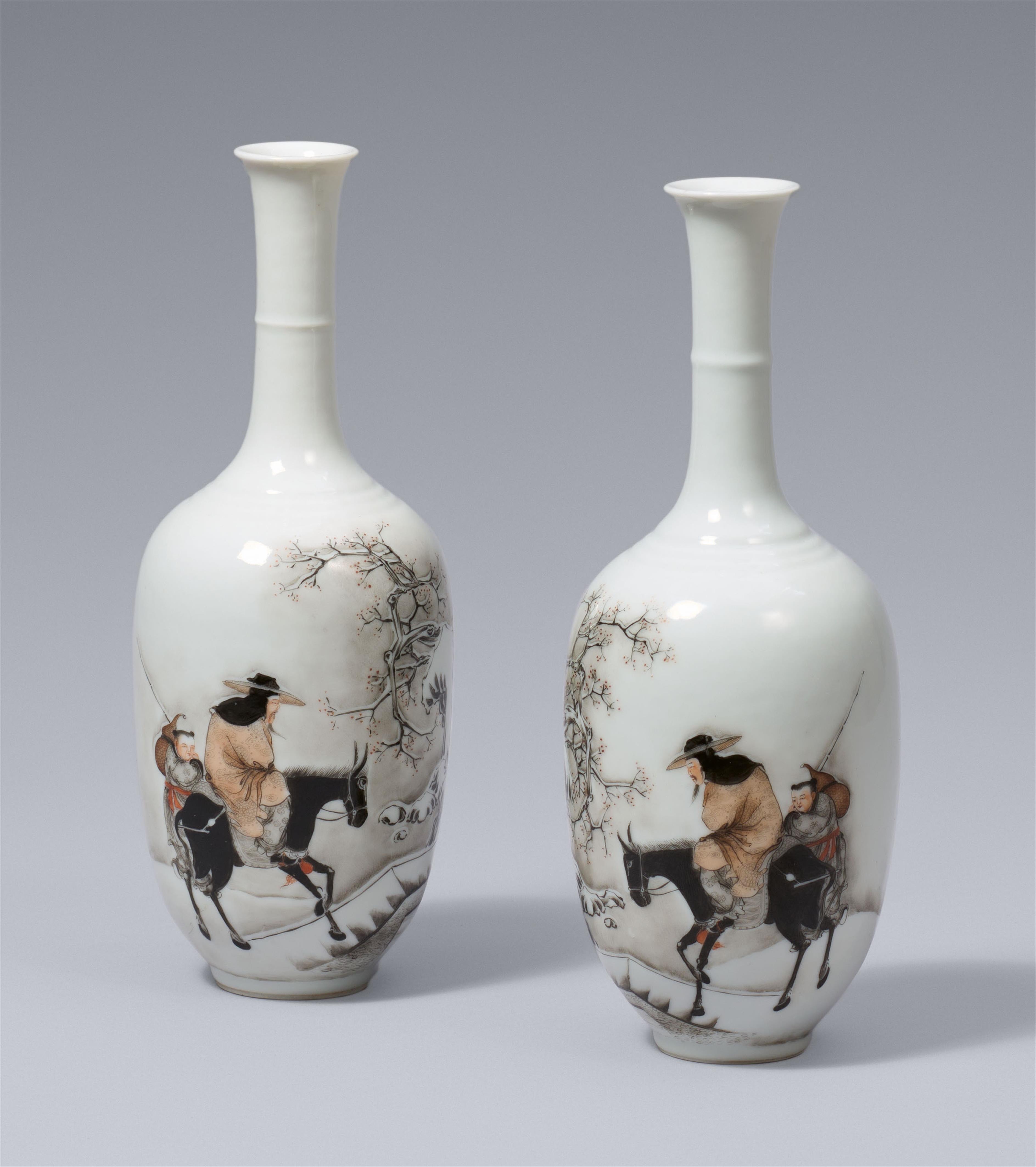 Paar Vasen mit grisaille-Dekor. Republik-Zeit (1912–1949) oder später, 20. Jh. - image-1