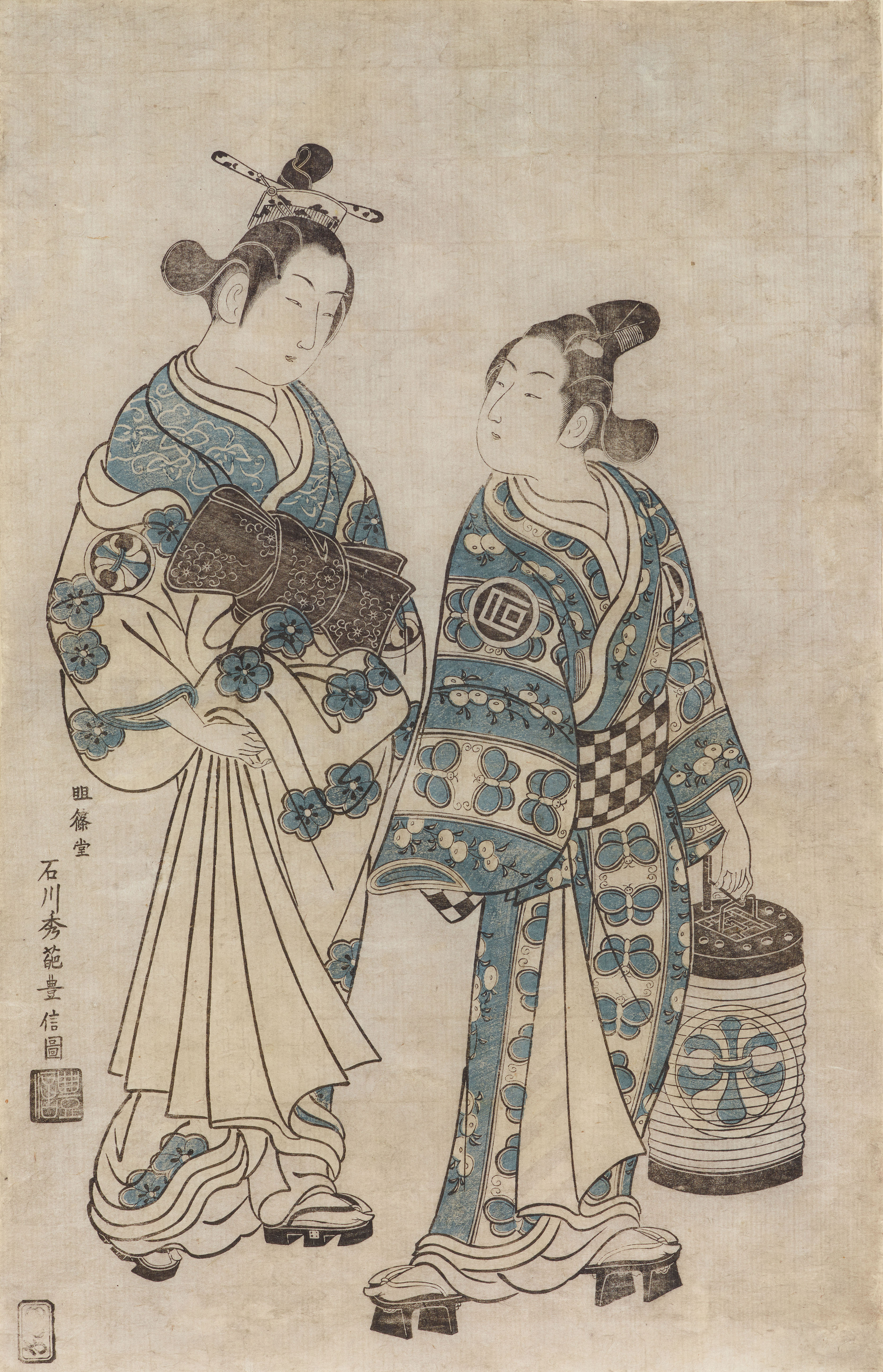 Ishikawa Tayonobu - Ishikawa Tayonobu (1711-1785) Hosoban. Theaterszene. - image-1