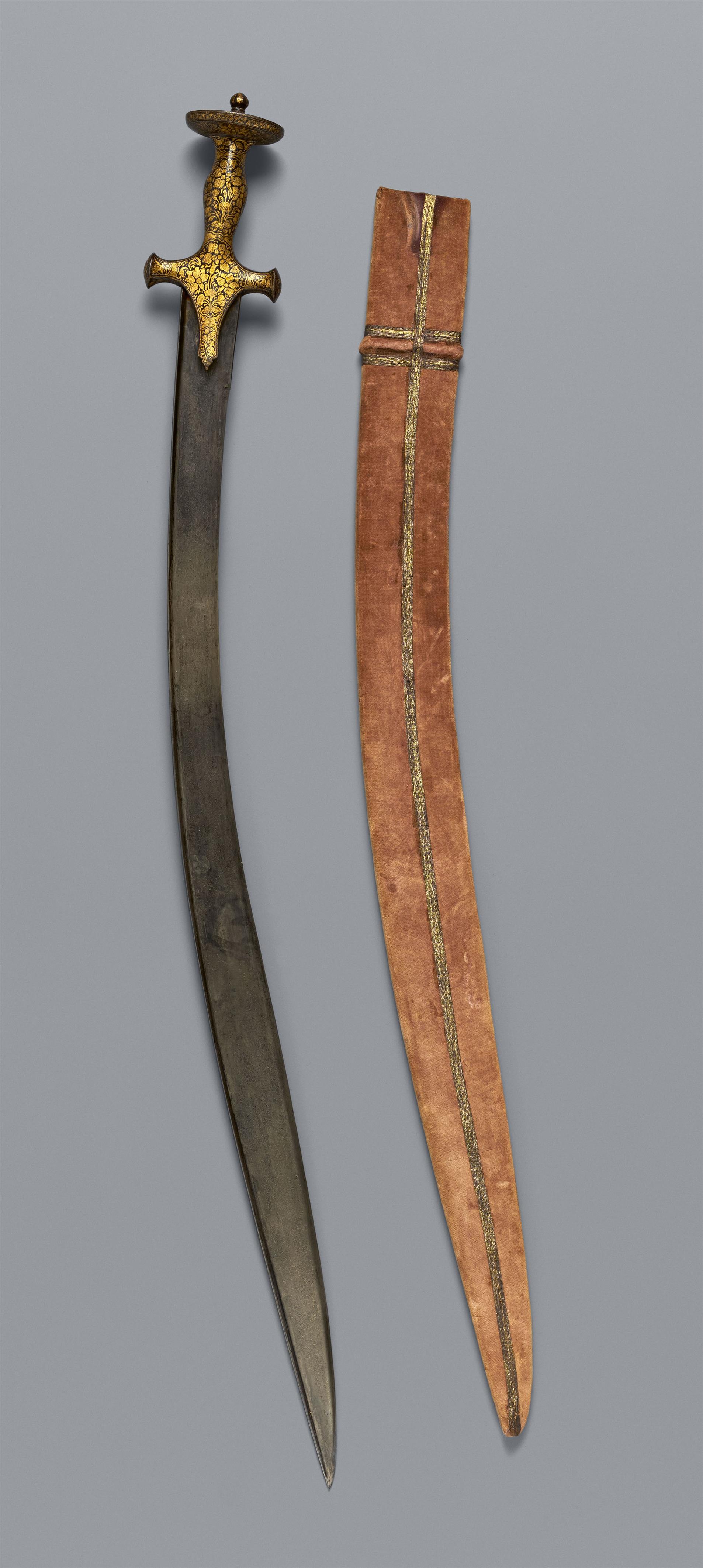 A North Indian Mughal sword (tulwar) with scabbard. 18th/19th century - image-1