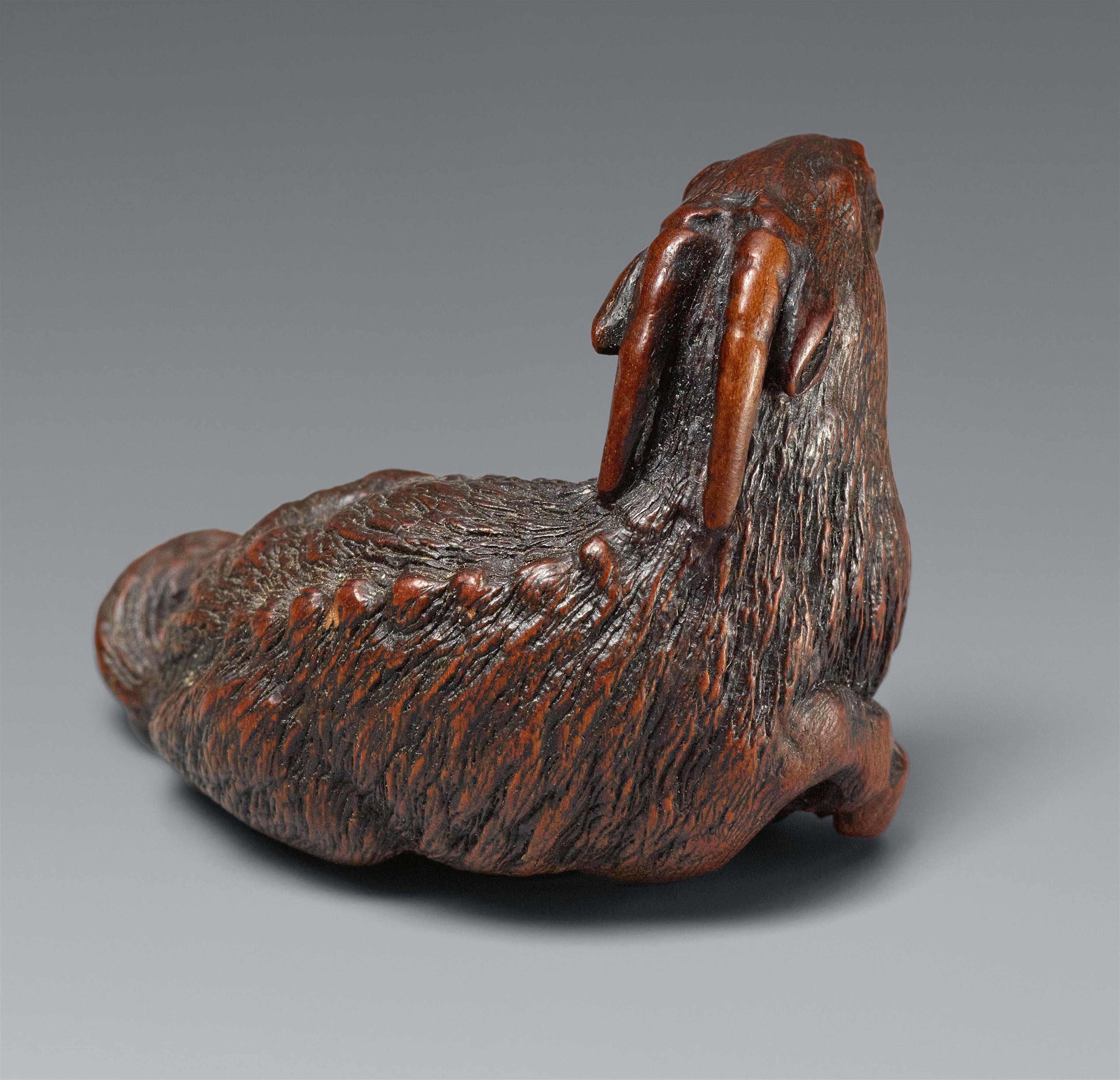 A Nagoya wood netsuke of a long-haired goat. Mid-19th century - image-2