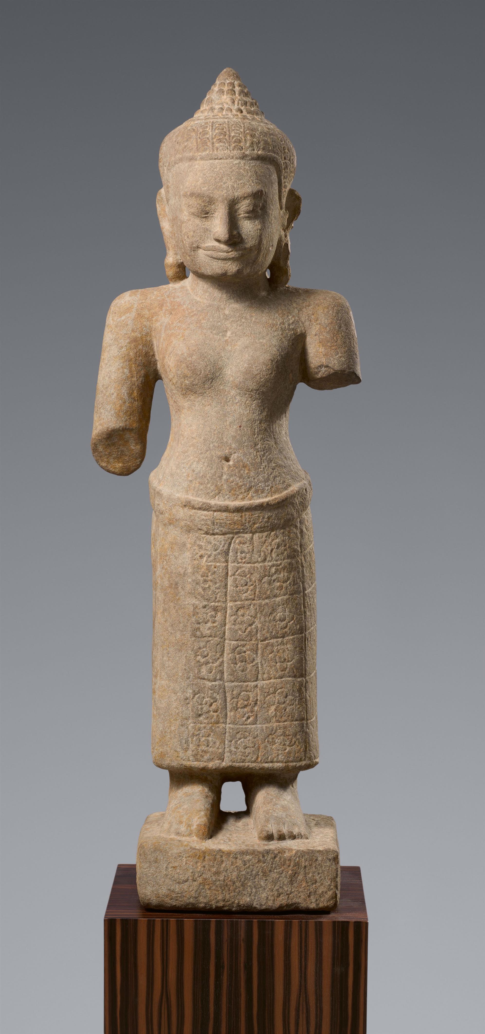 A Bayon-style or Lobpuri-style sandstone figure of a female deity, possibly Uma. Cambodia or Thailand. 12th/13th century - image-1