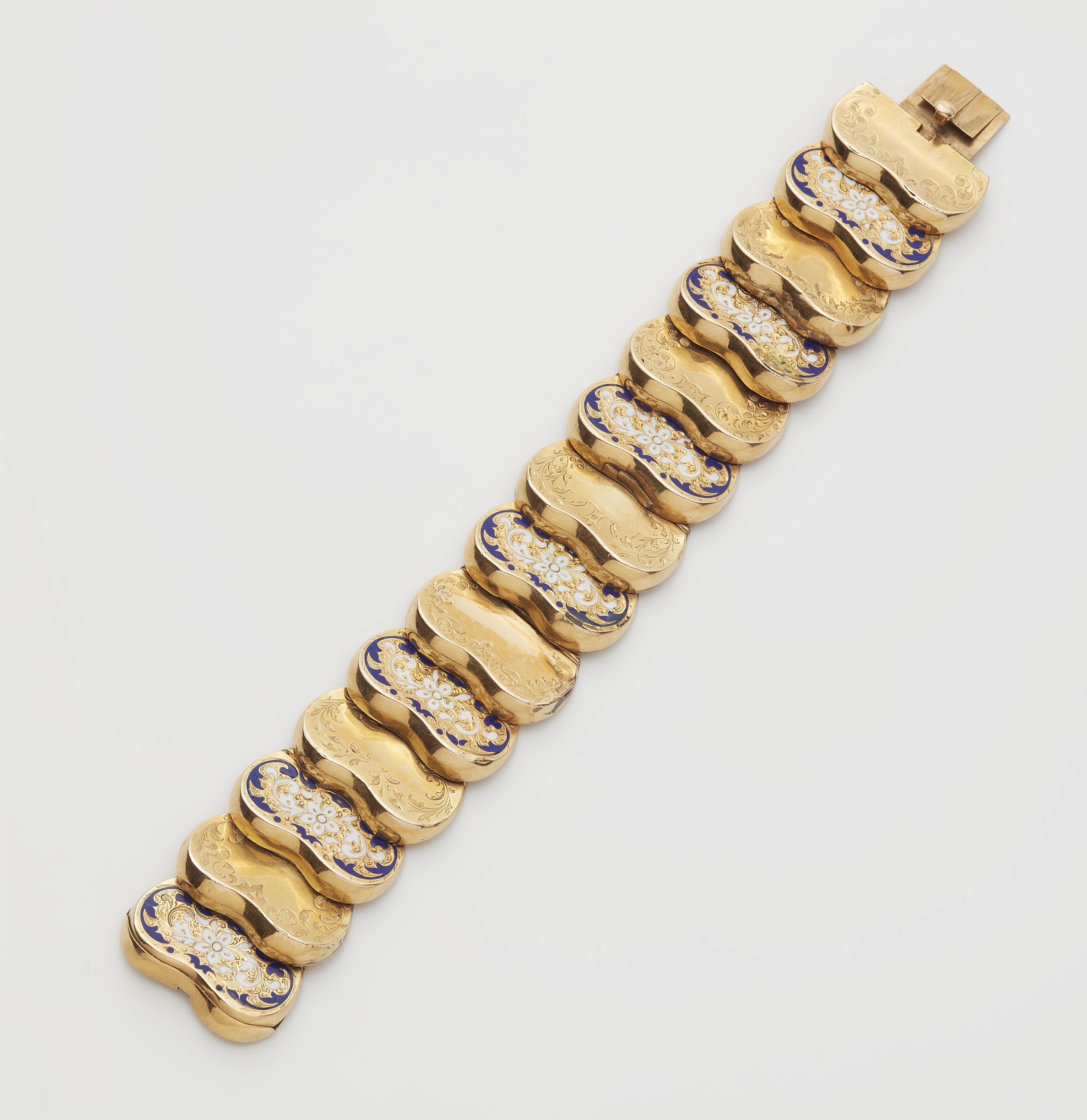 A German Biedermeier 14k gold and enamel bracelet. - image-1