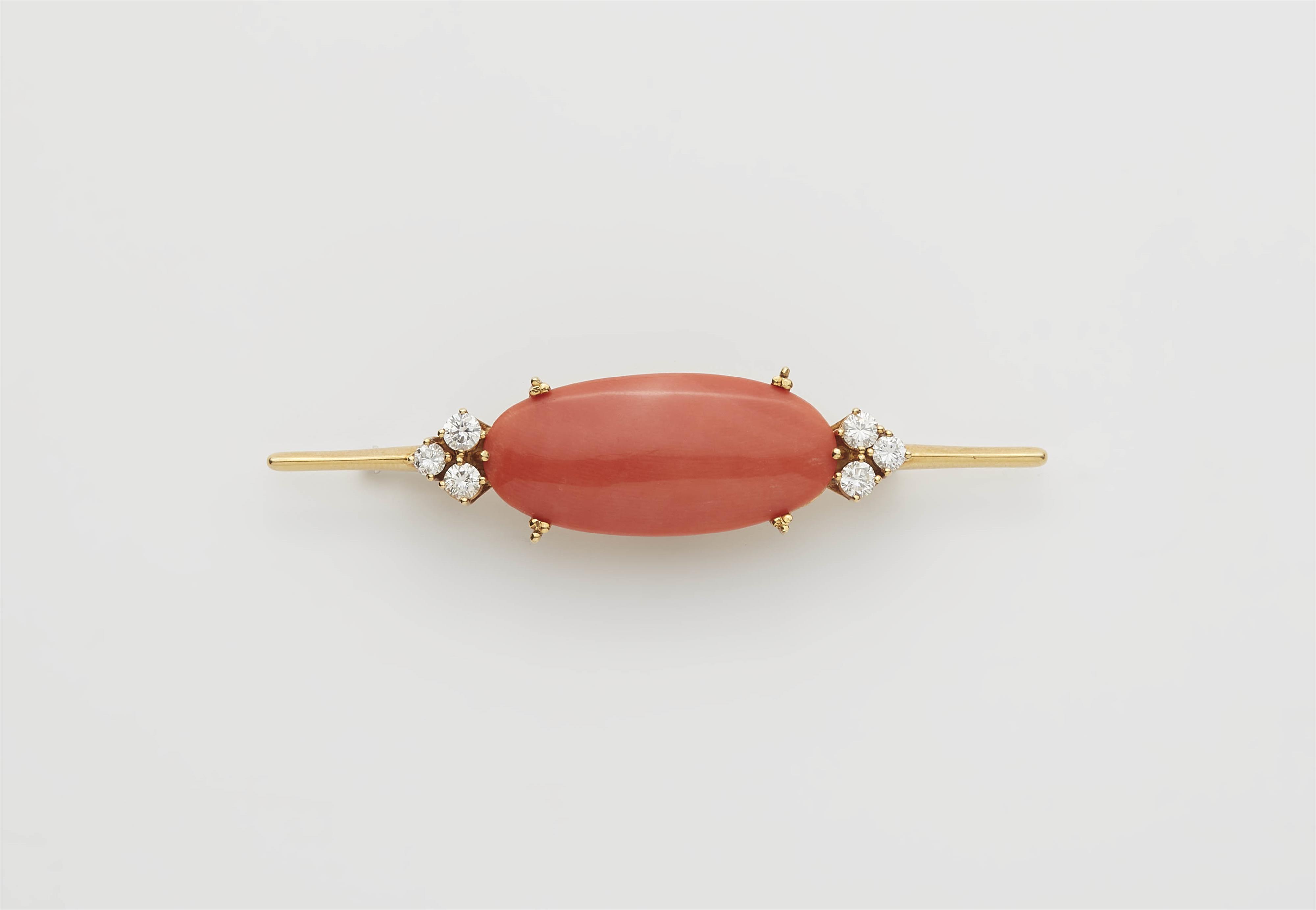 A German 18k gold, diamond and coral brooch. - image-1