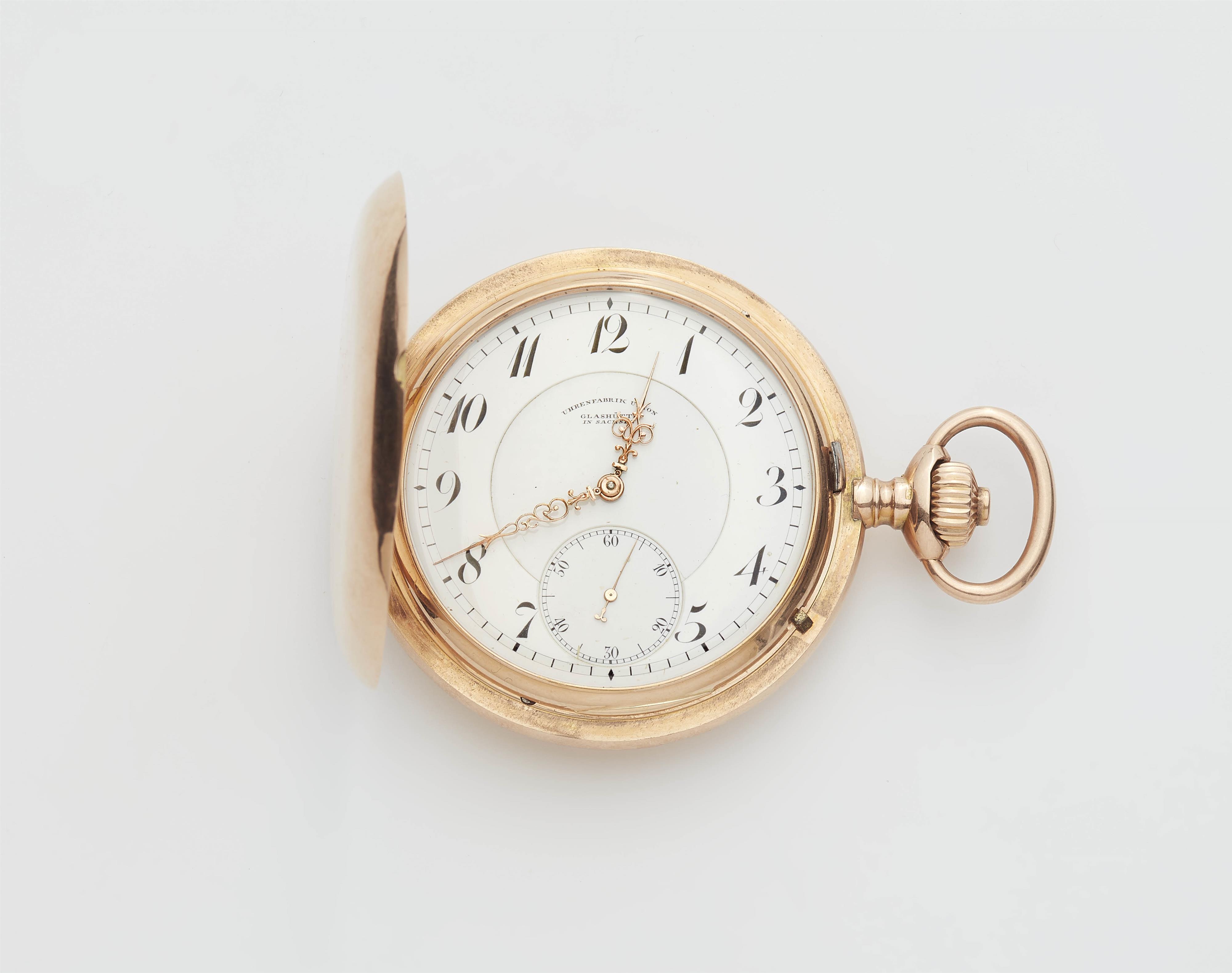 A 14k gold Uhrenfabrik Union Glashütte Savonette pocket watch. - image-1