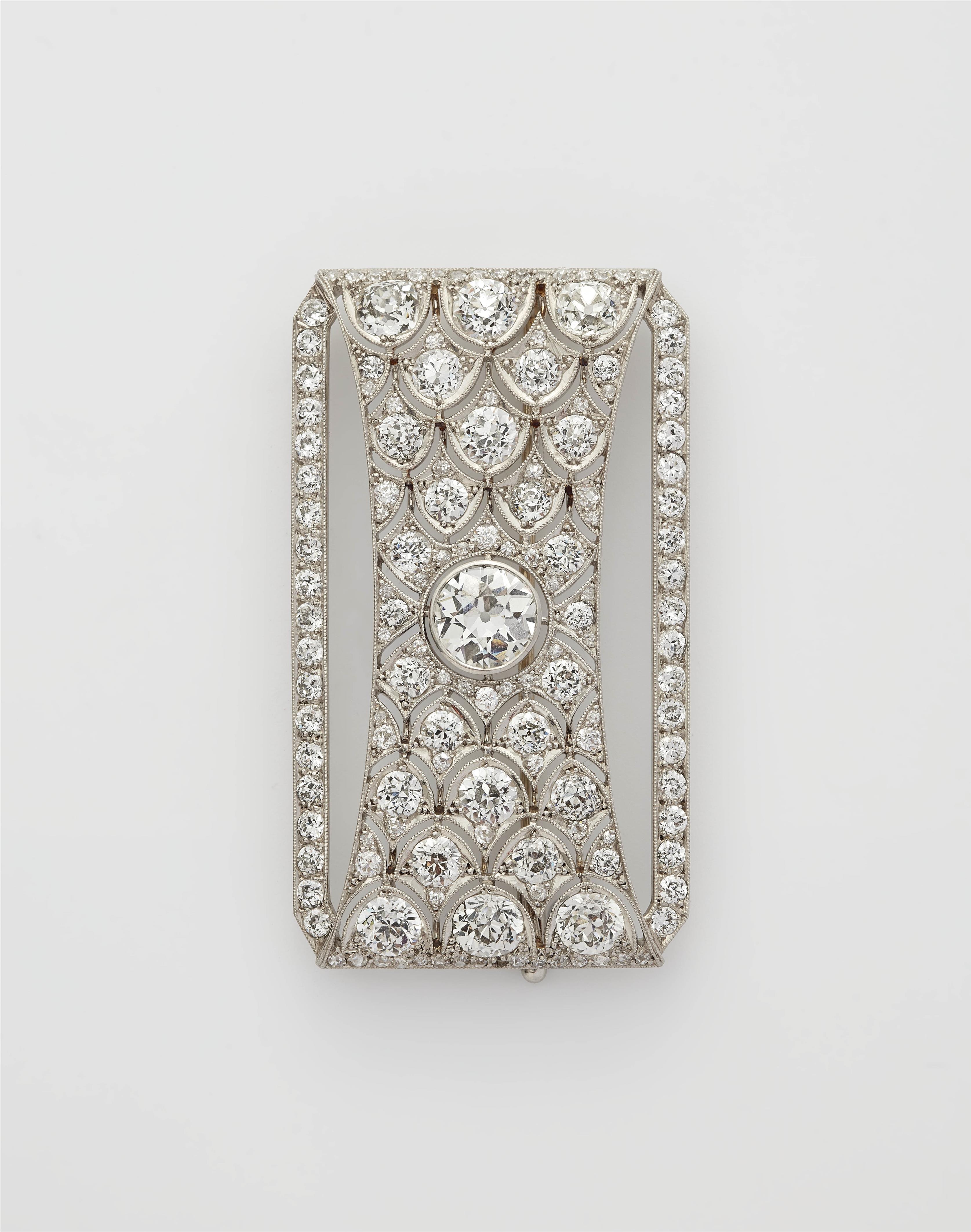 A Belle Epoque platinum diamond brooch with 18k gold pin. - image-1