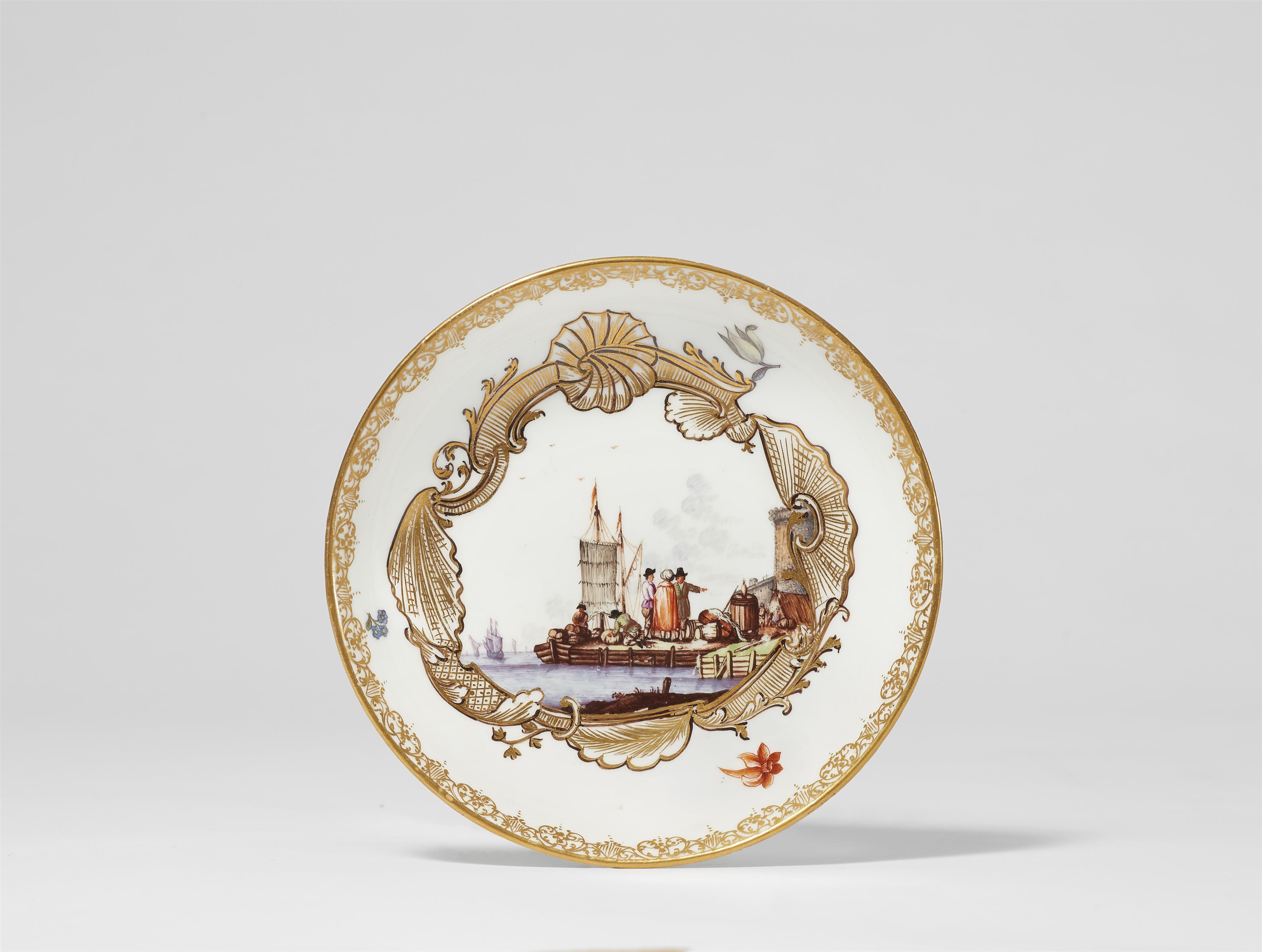 A Meissen porcelain tea bowl and saucer with merchant navy scenes - image-2